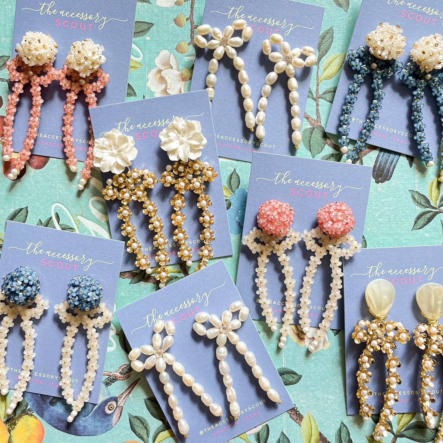 Natalie Bow Earrings - Blue