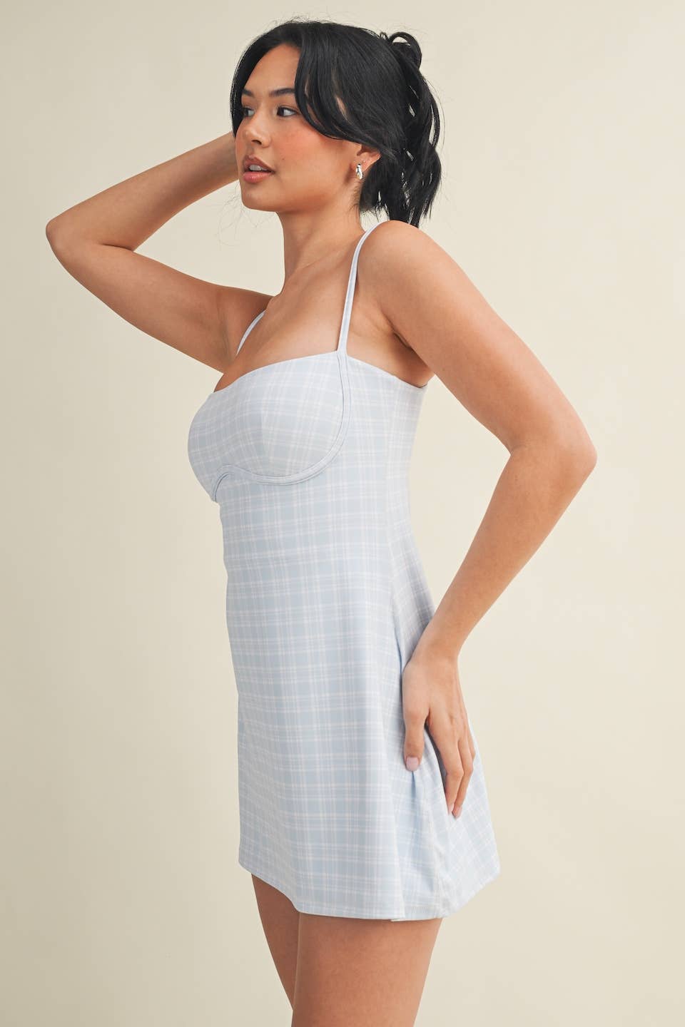 Blue Plaid Print Sweetheart Dress