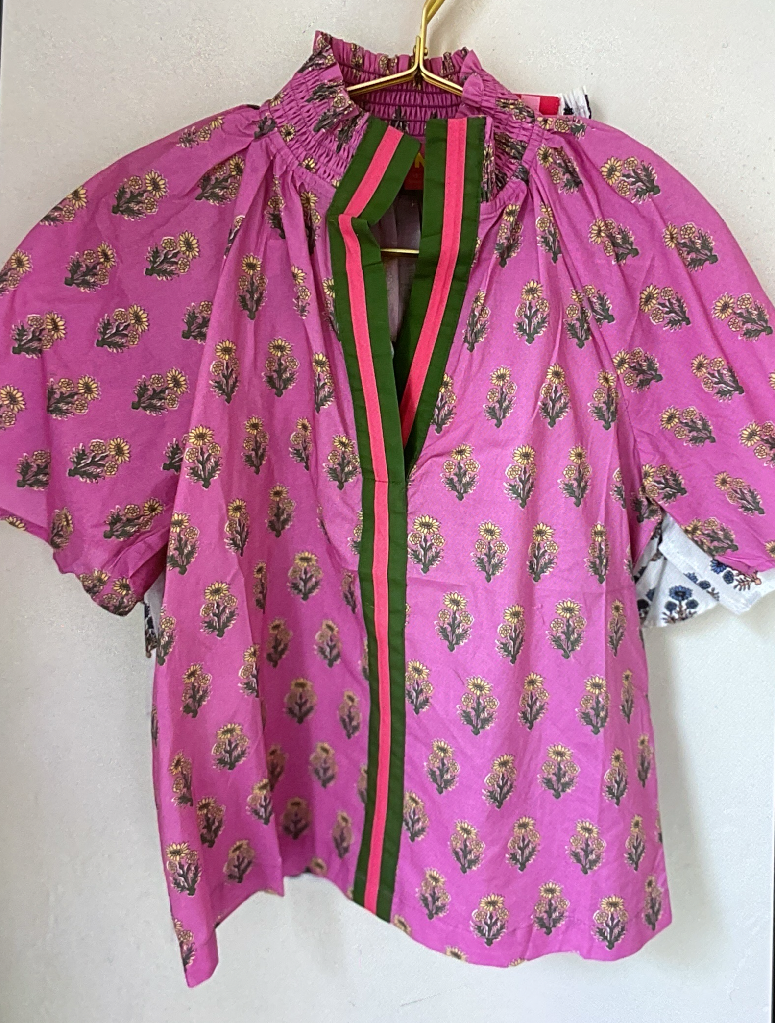 Lavender Block Print Flutter Sleeve Top
