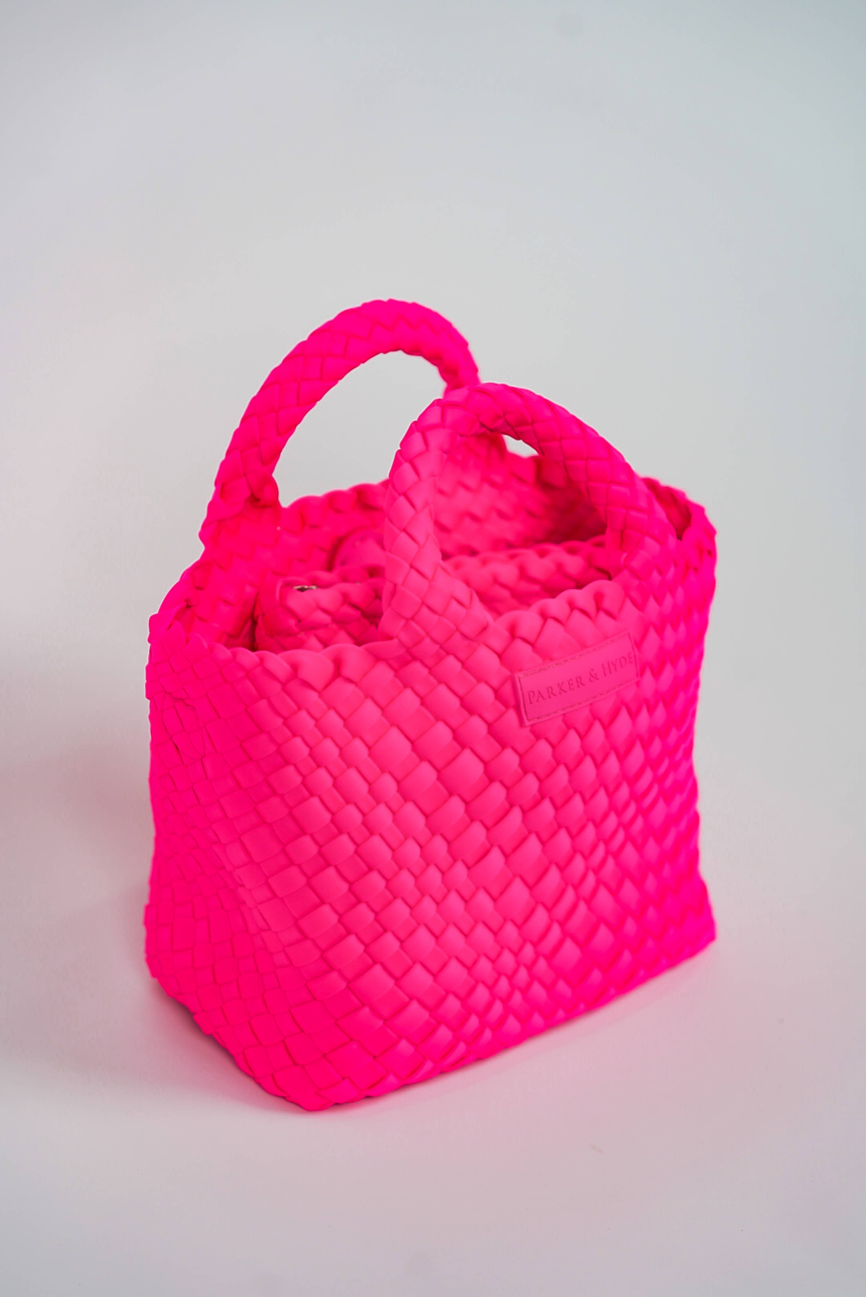 Mini Woven Tote - Neon Pink