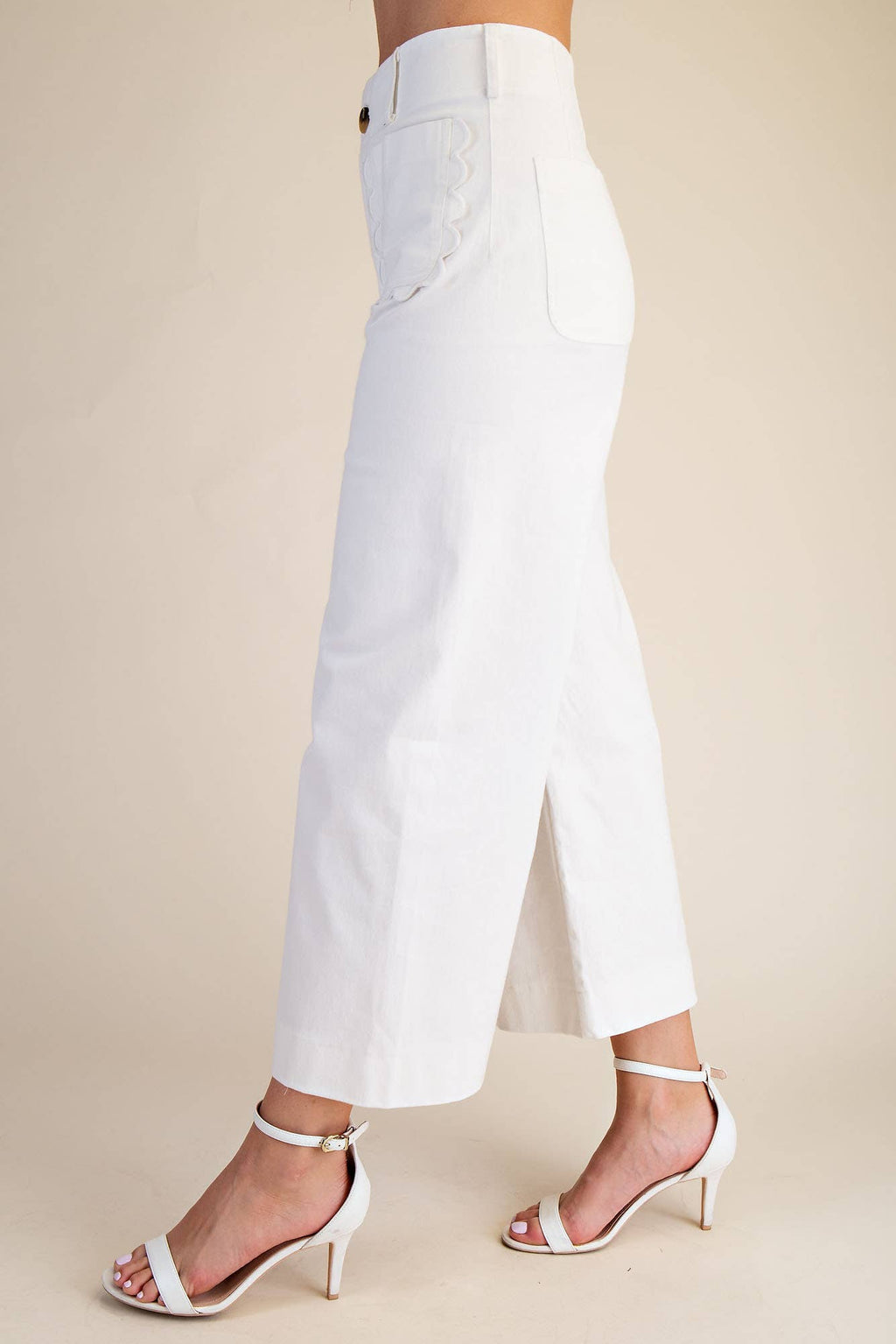 Colette Wide-Leg Scallop Pocket Pants | White