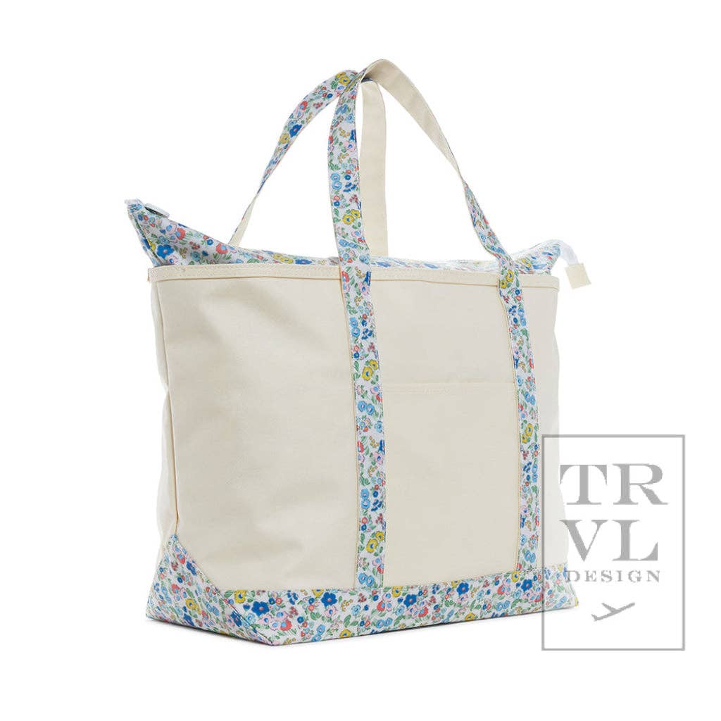 Maxi Tote - Coated Canvas Large Natural With Posies by TRVL Design