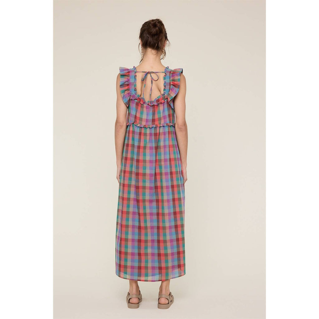 MULTICOLOR PLAID MIDI DRESS