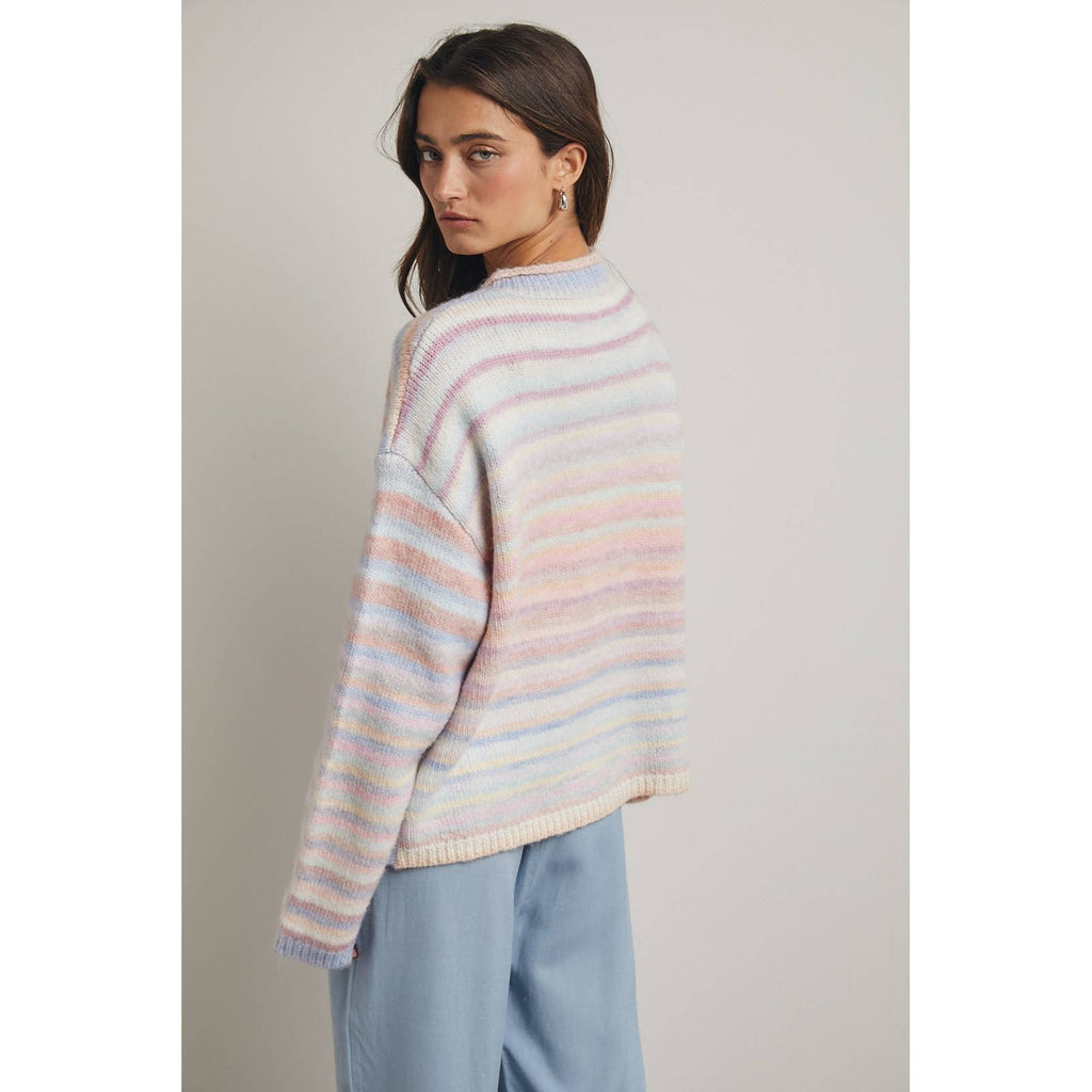 RAINBOW BUTTON-UP KNIT SWEATER CARDIGAN