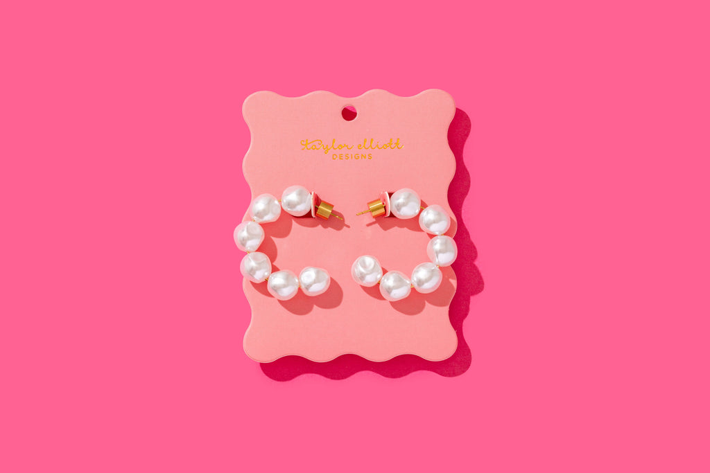 Hoop Earrings - Medium - Gold-Plated w/ Pearls - Megan