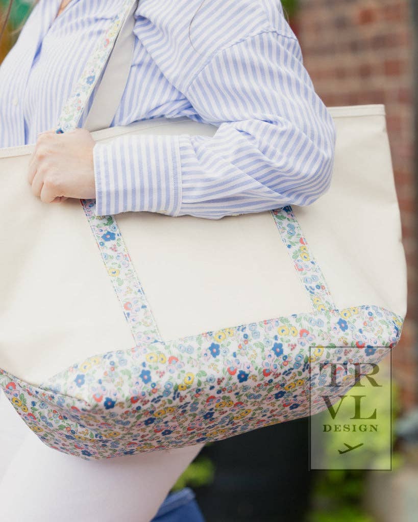 Maxi Tote - Coated Canvas Large Natural With Posies by TRVL Design