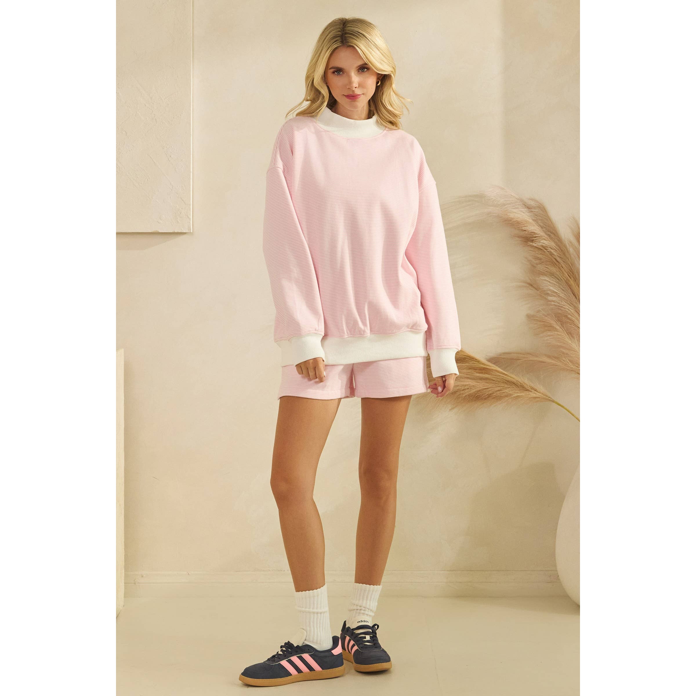 Mock Neck Striped Sweat Set