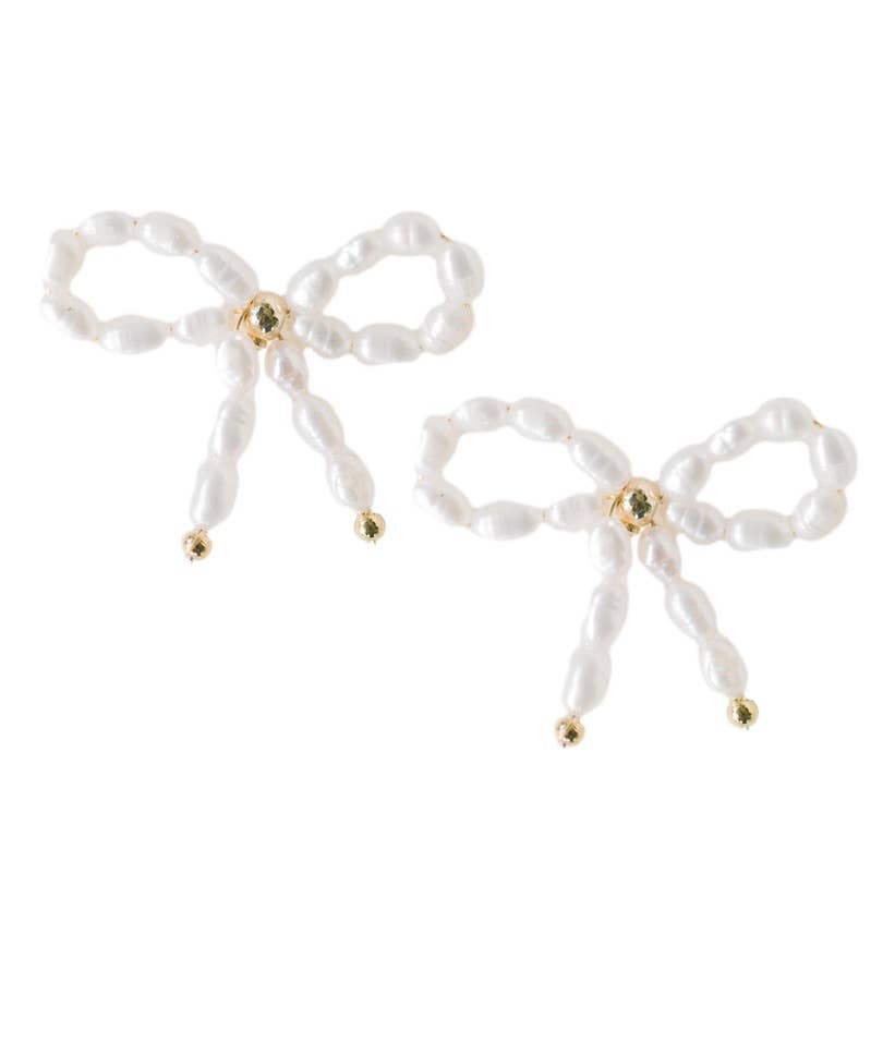 Petite Pearl Bow Stud Holiday Earrings