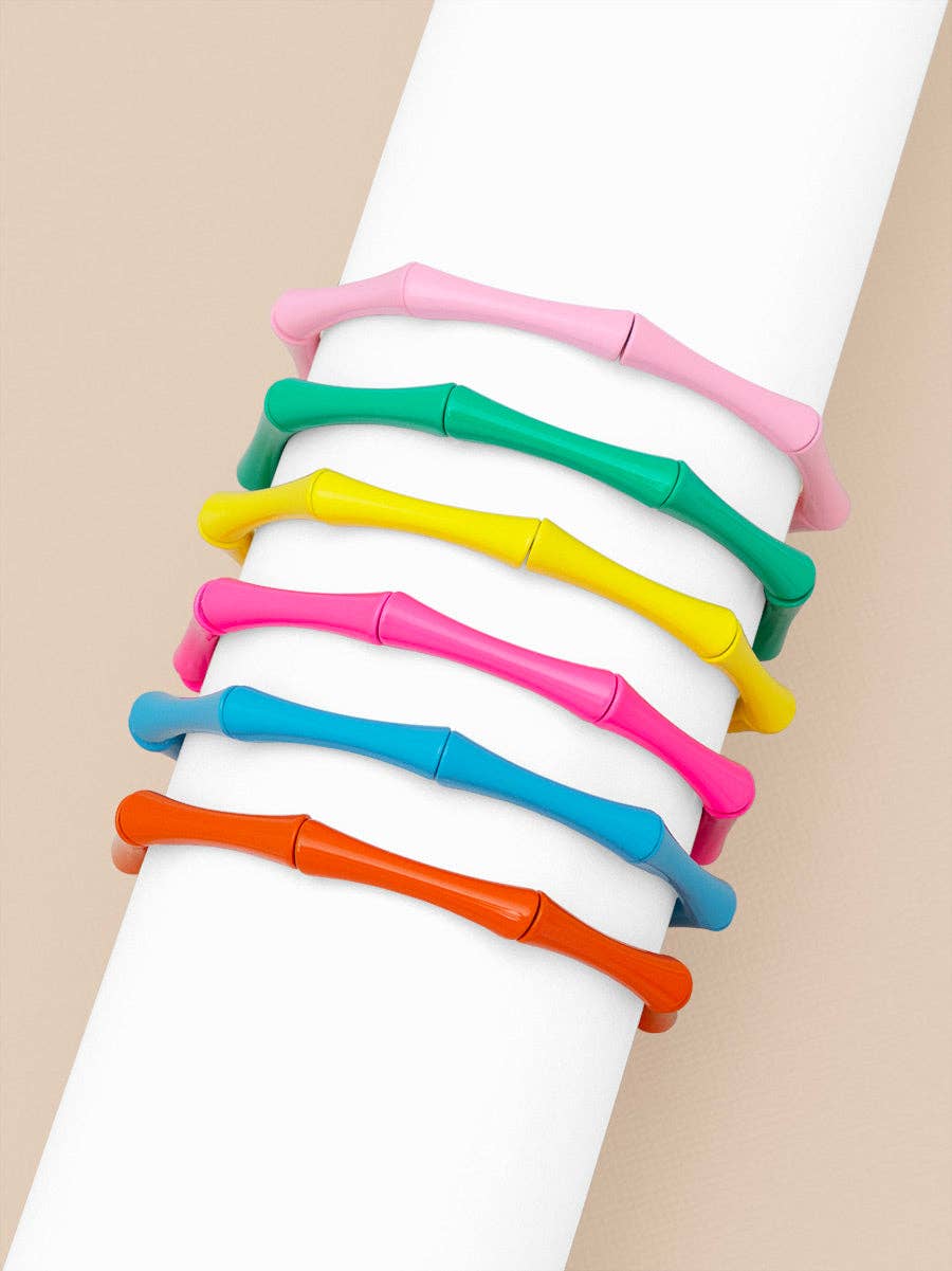 Enamel Bamboo-Style Stretch Bracelet / BRIGHT BLUE