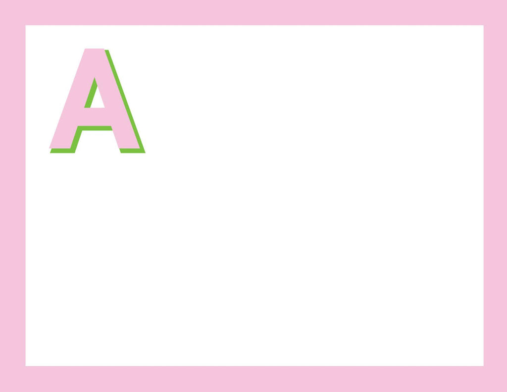 BRIGHT INITIAL FLAT NOTE CARDS: PINK & KELLY