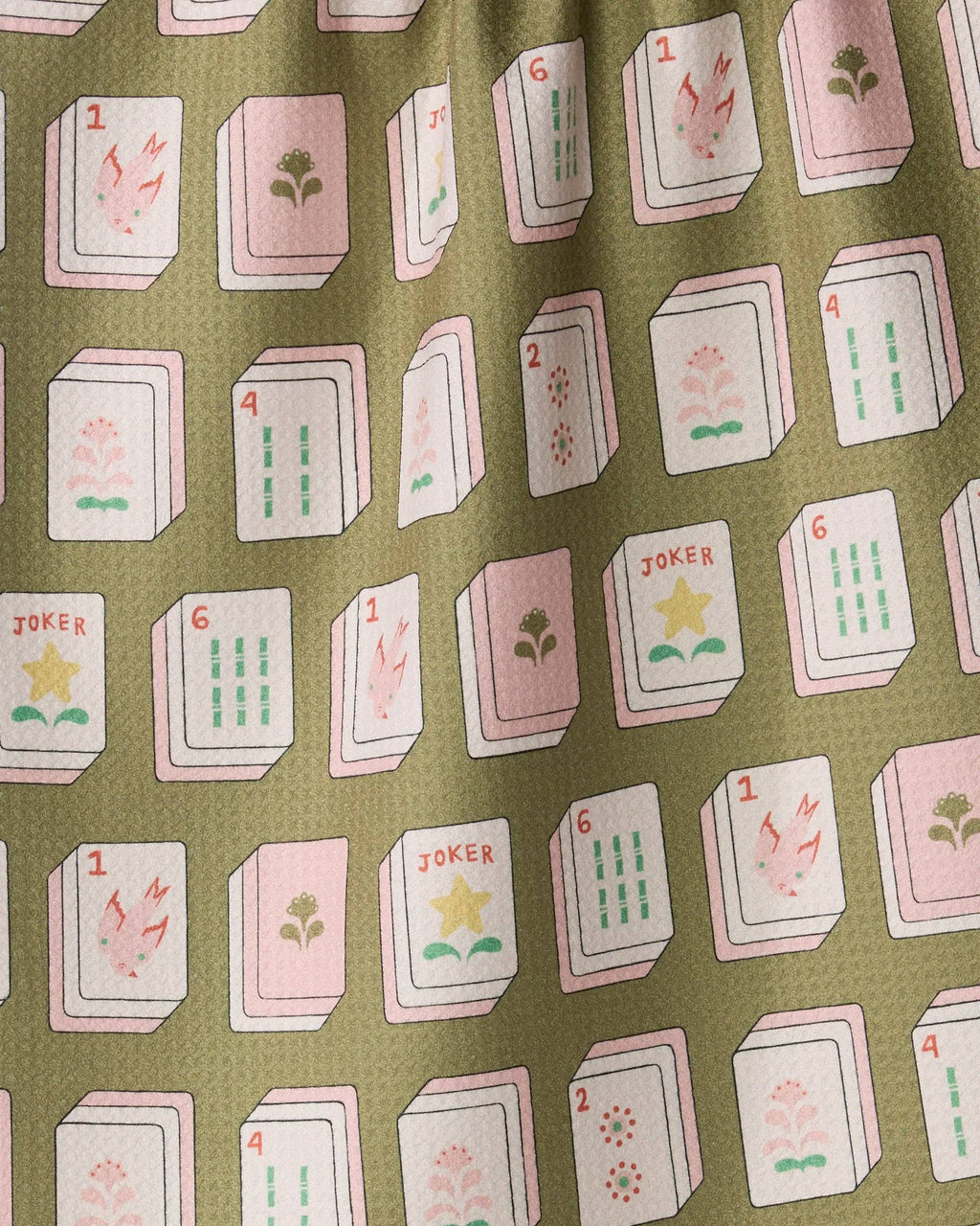 Green Flower Tiles Tea Towel