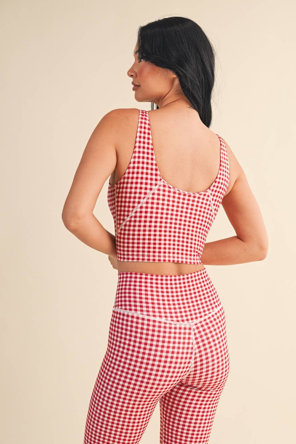 Red Gingham Print Aligned Performance Cropped Tank Top