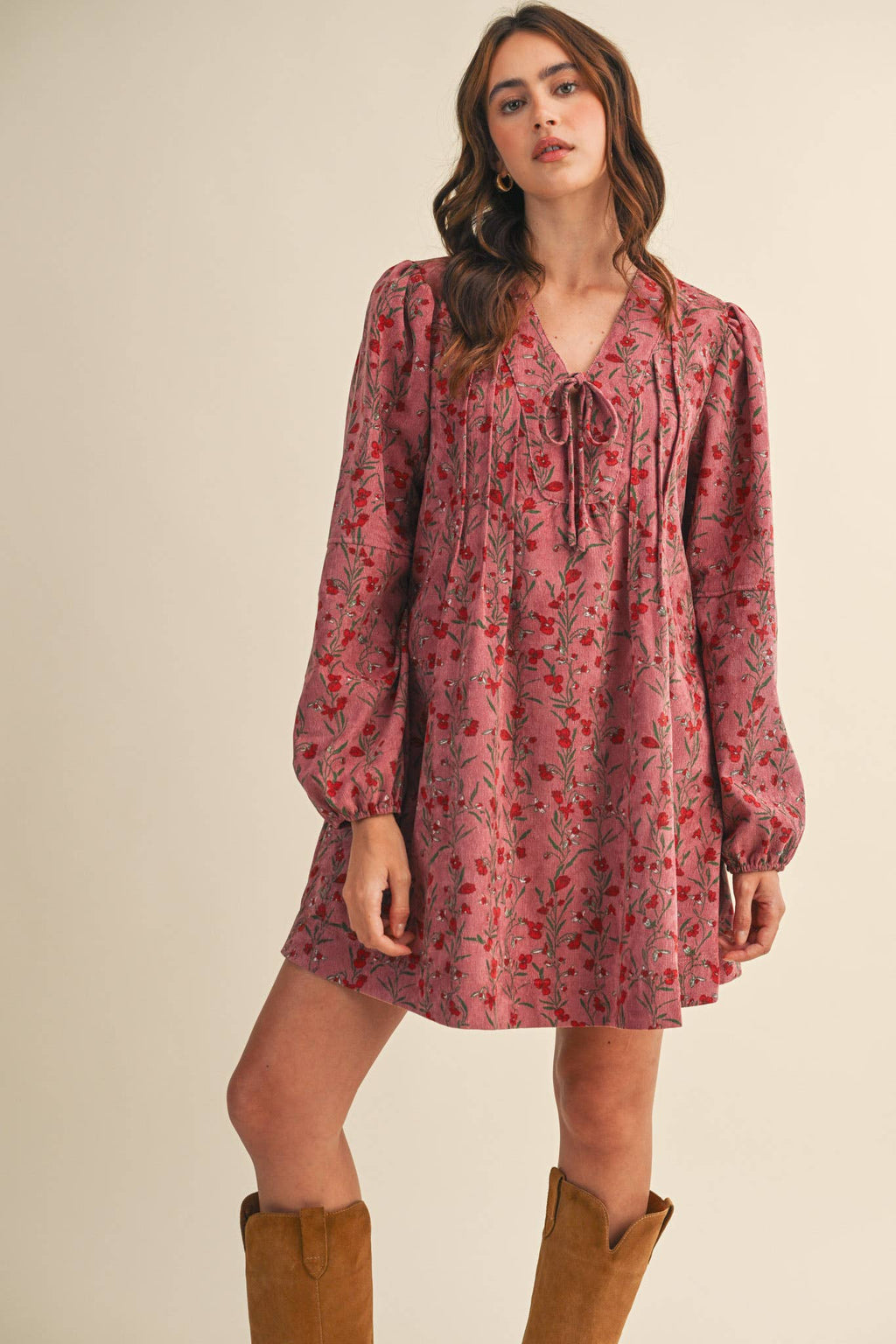 ORCHID MULTI FLORAL CORDUROY MINI DRESS