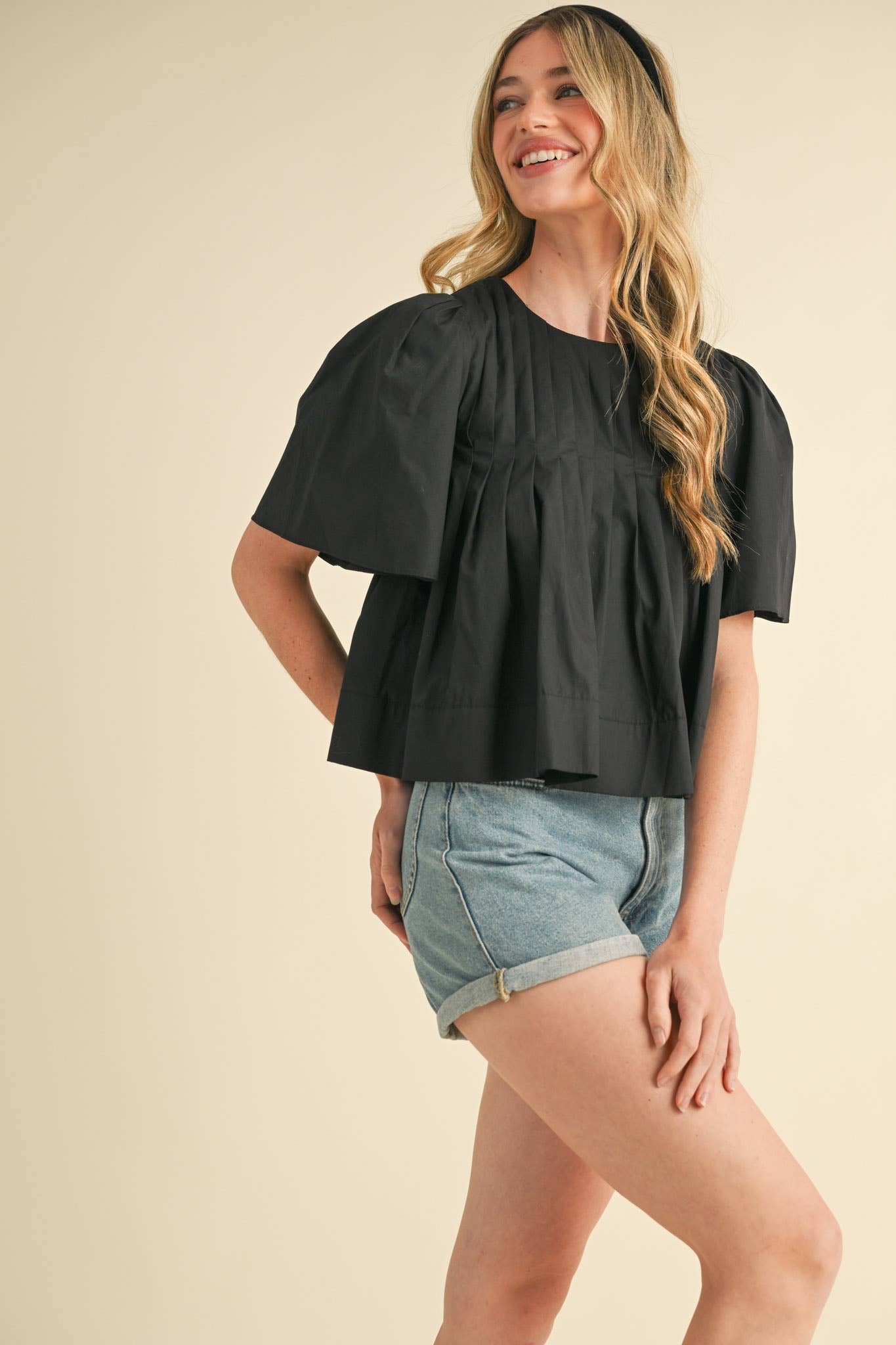 PLEATED SHORT SLEEVE TOP CERISE PINK