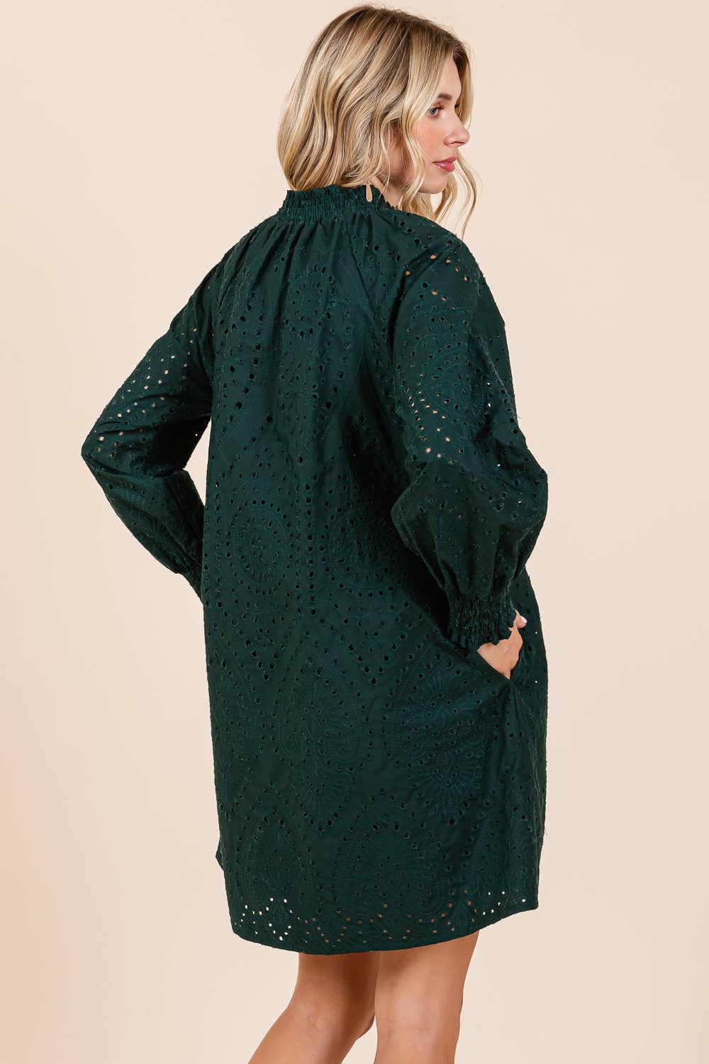 Hunter Green Eyelet Mini Dress