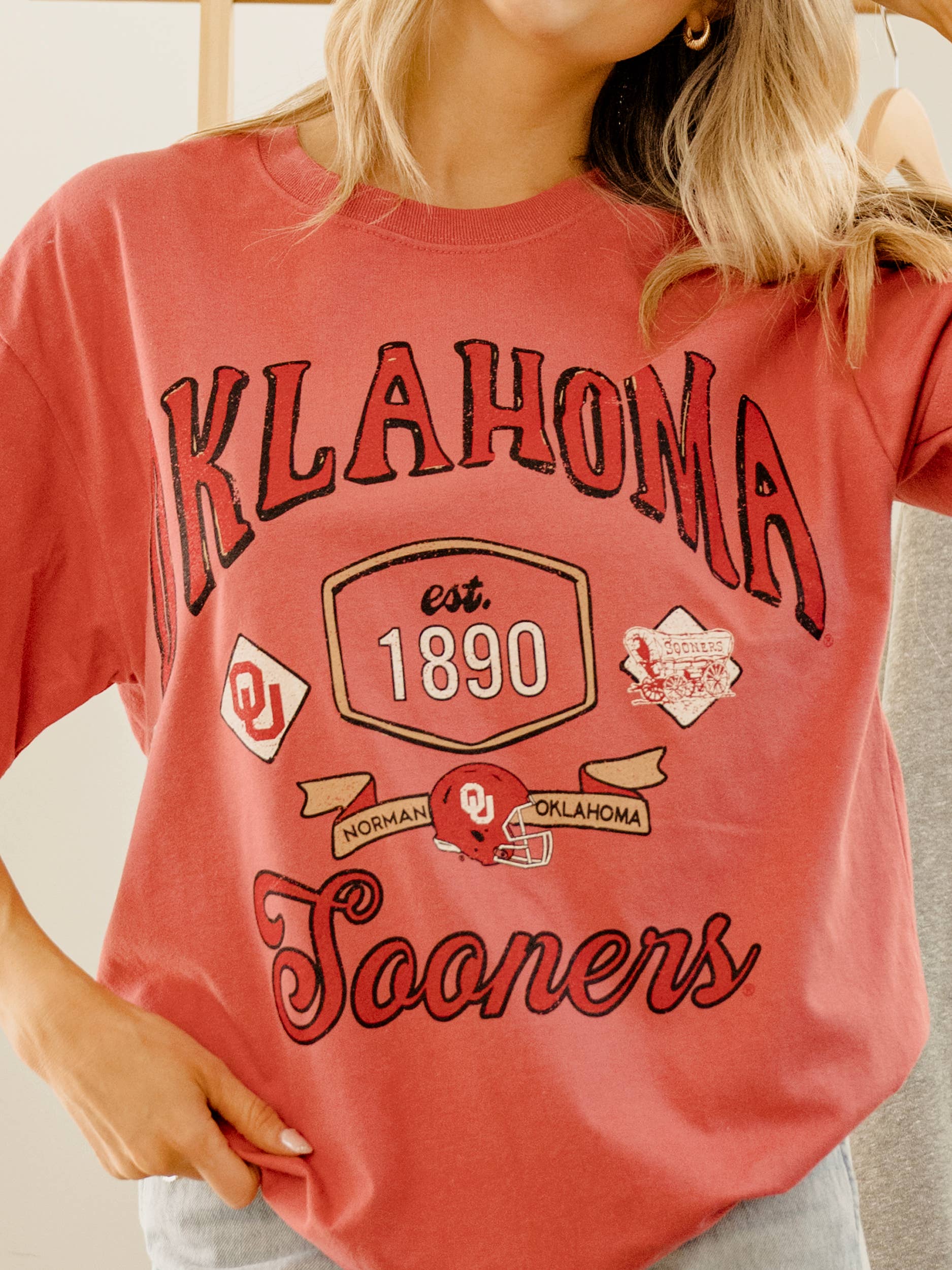 OU Oklahoma Sooners Patches Red Heavyweight Tee