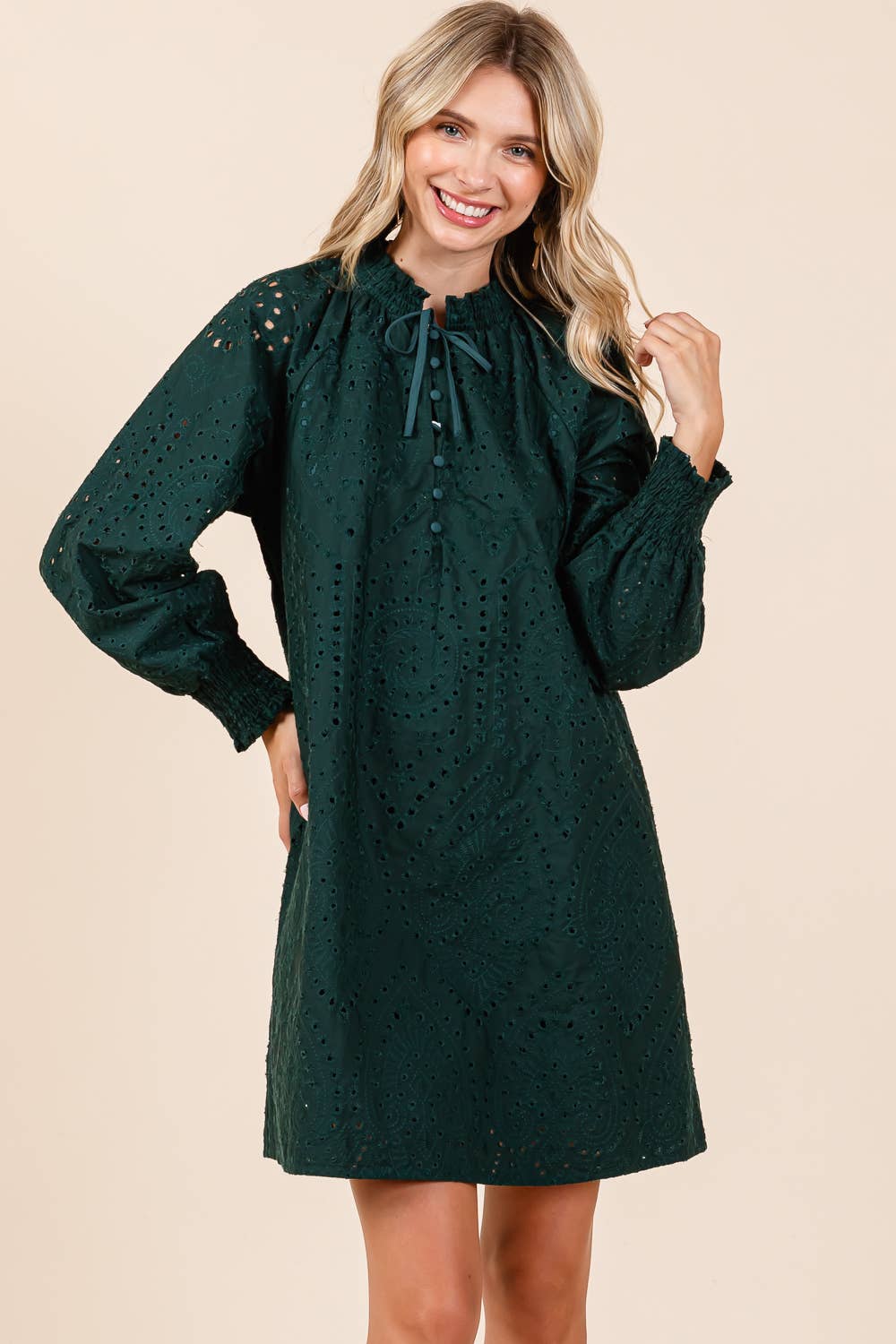 Hunter Green Eyelet Mini Dress