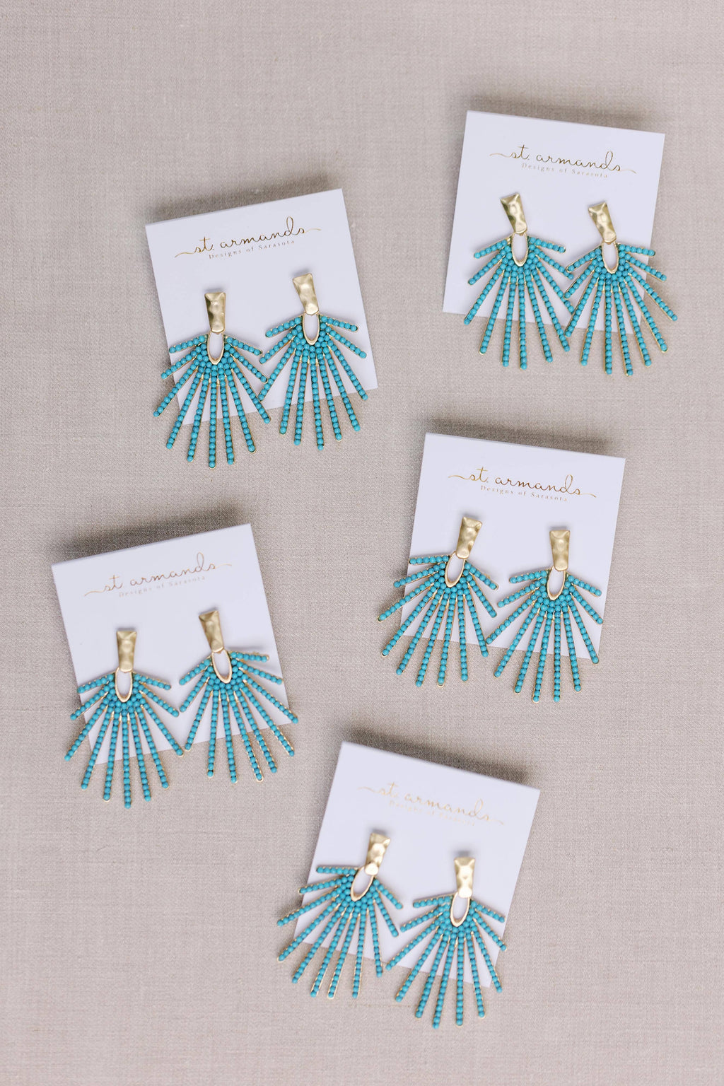 Light Turquoise Sunburst Statement Drop Earrings