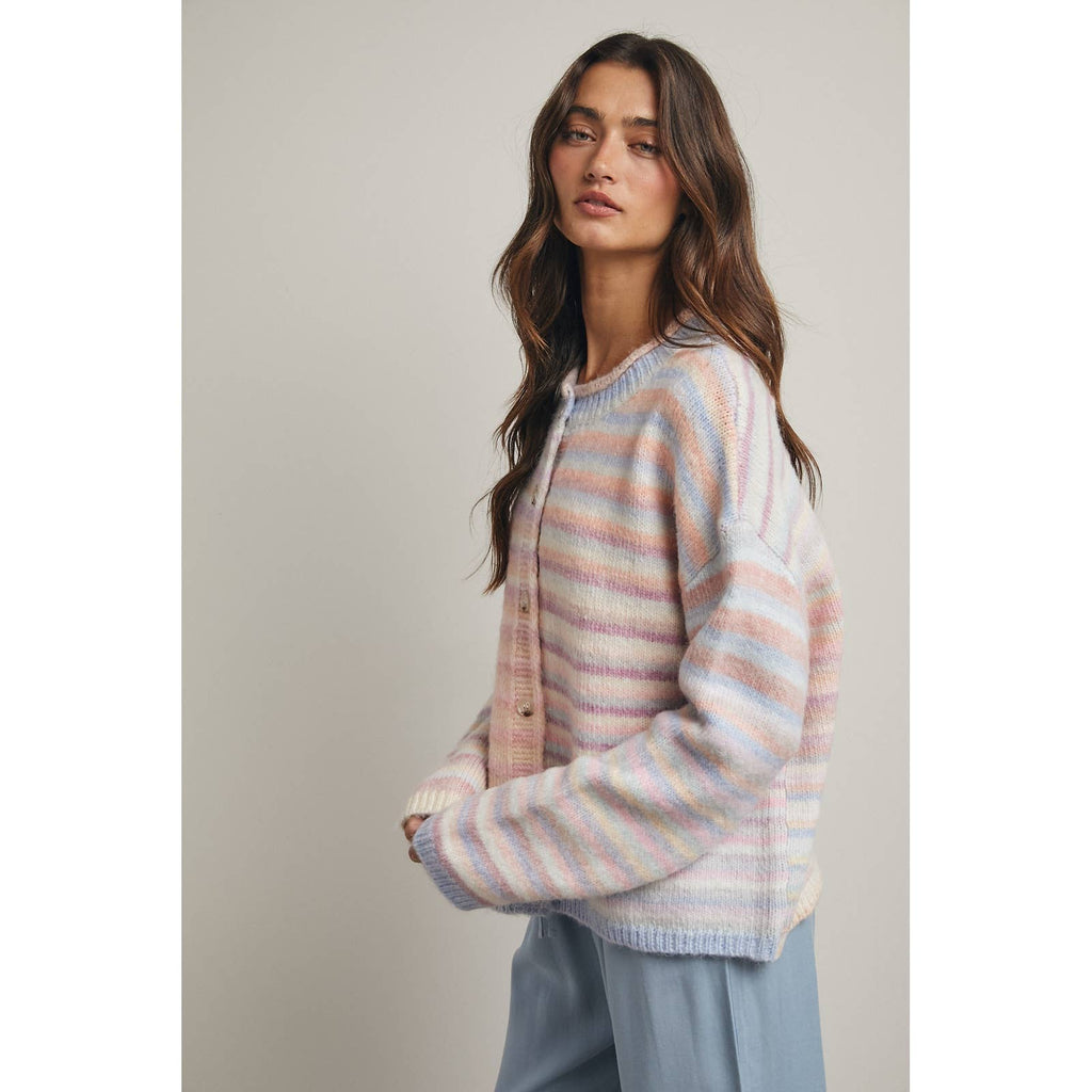 RAINBOW BUTTON-UP KNIT SWEATER CARDIGAN