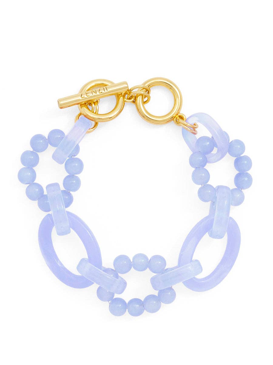Glass Bead and Resin Link Toggle Bracelet / Lavendar