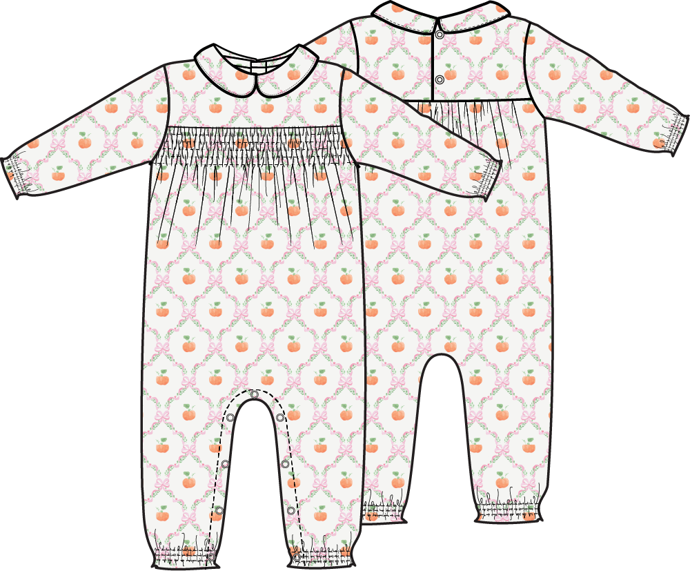 Pretty Pumpkin Trellis - Smocked Long Sleeve Romper