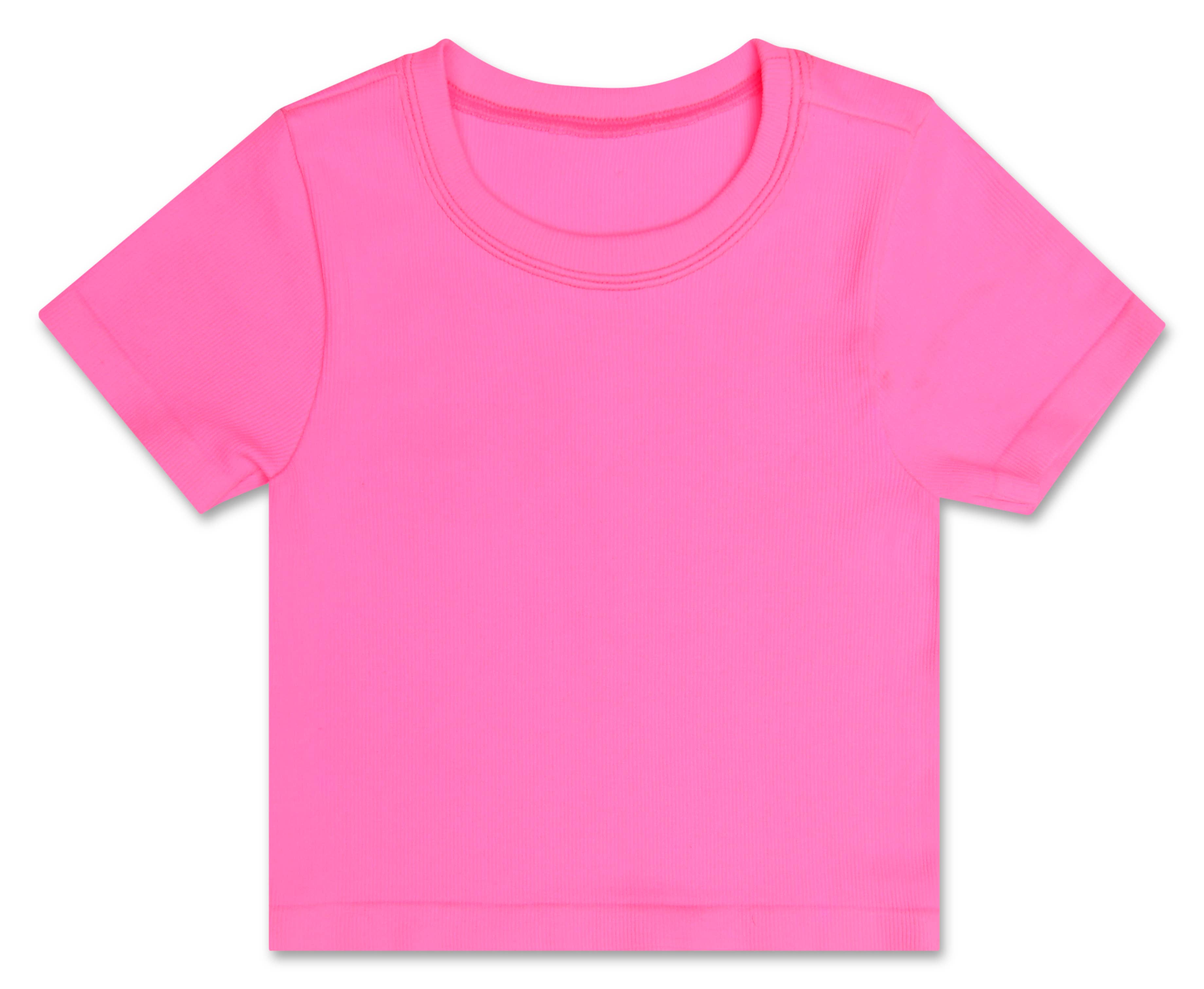 BRIGHT PINK RIBBED SHORT SLEEVE SHIRT