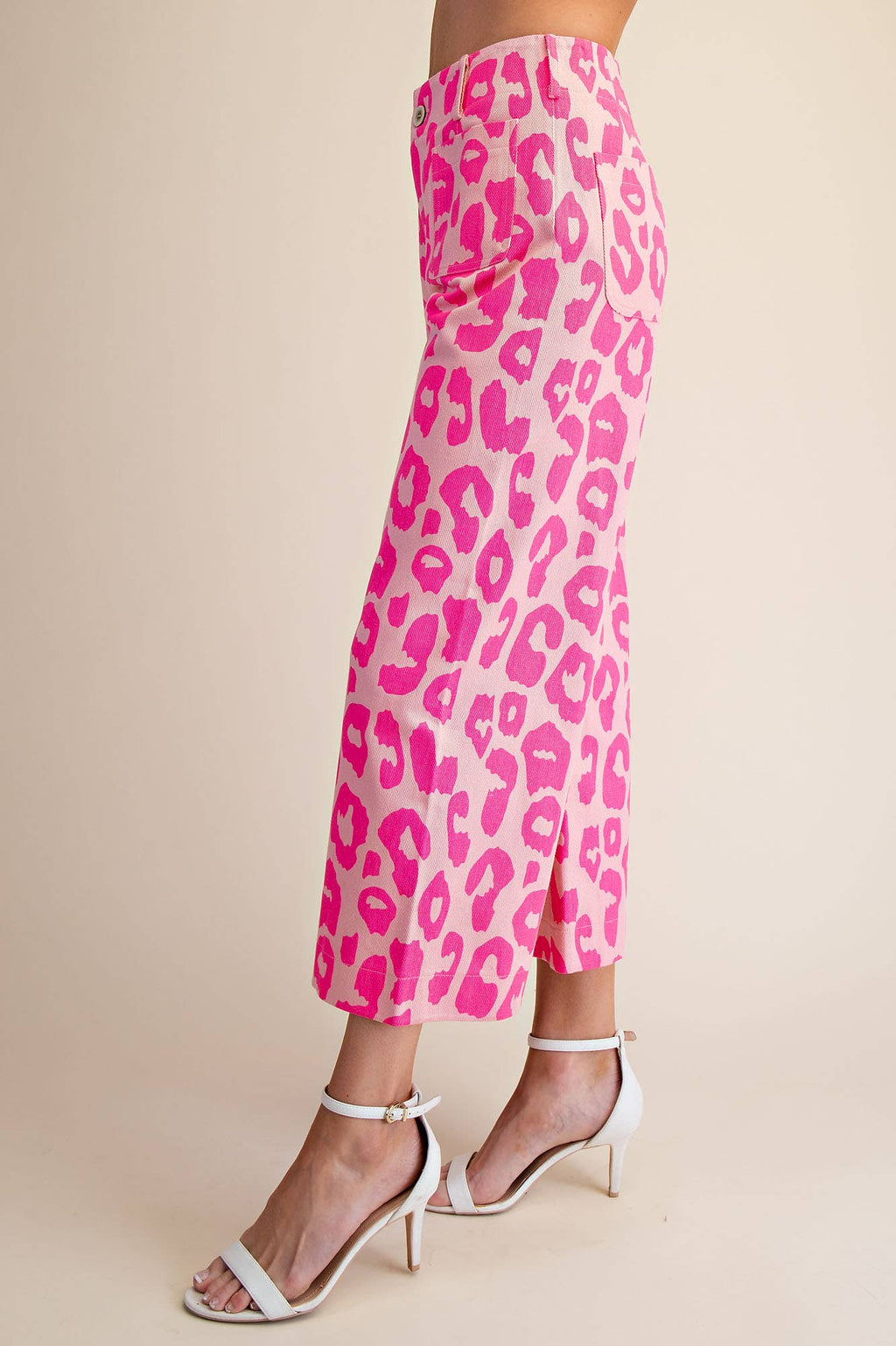 Colette Cropped Wide-Leg Neon Pink Leopard Pants