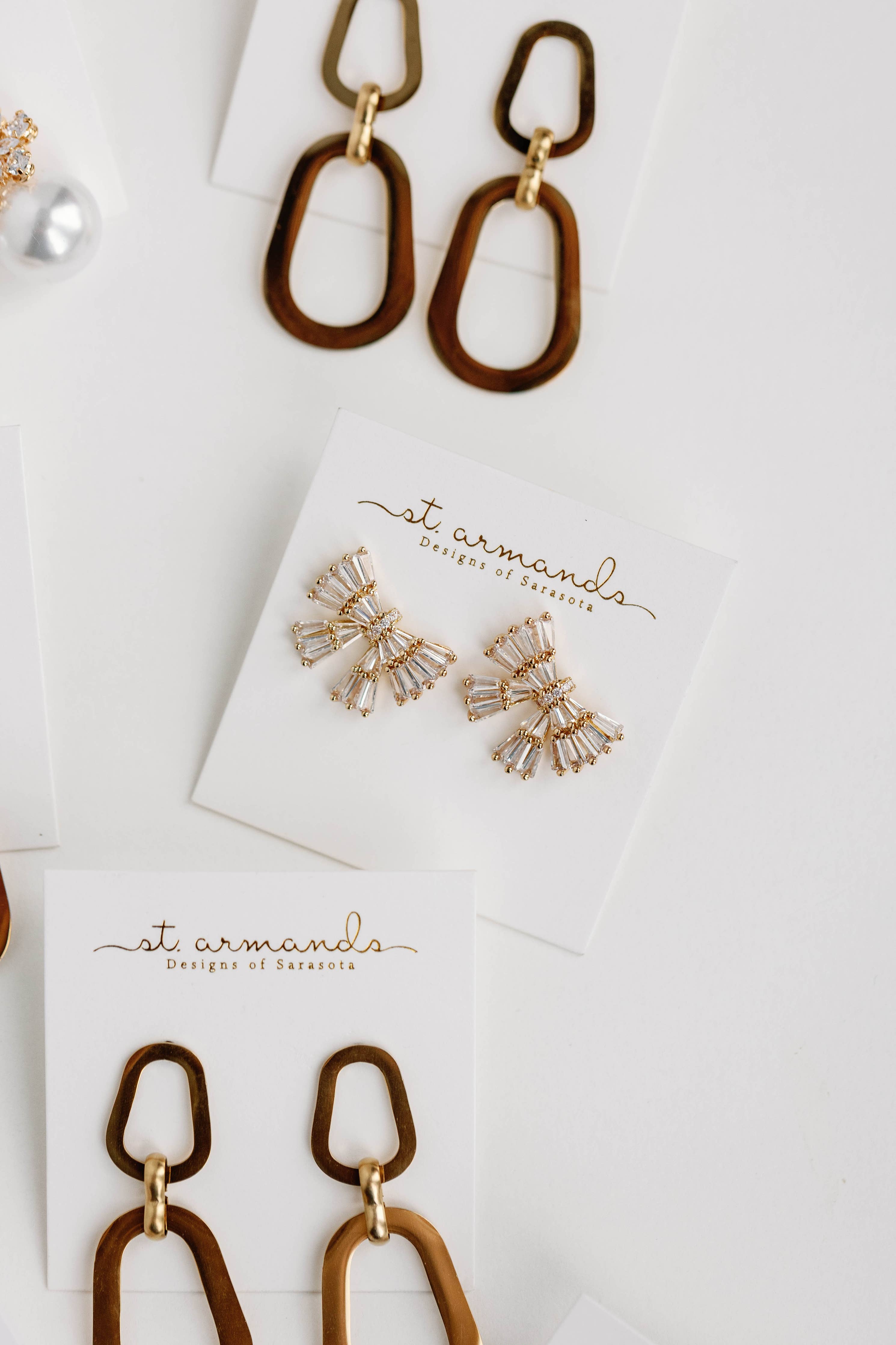 Gold Maxi Sparkler Holiday Statement Stud Bow Earrings