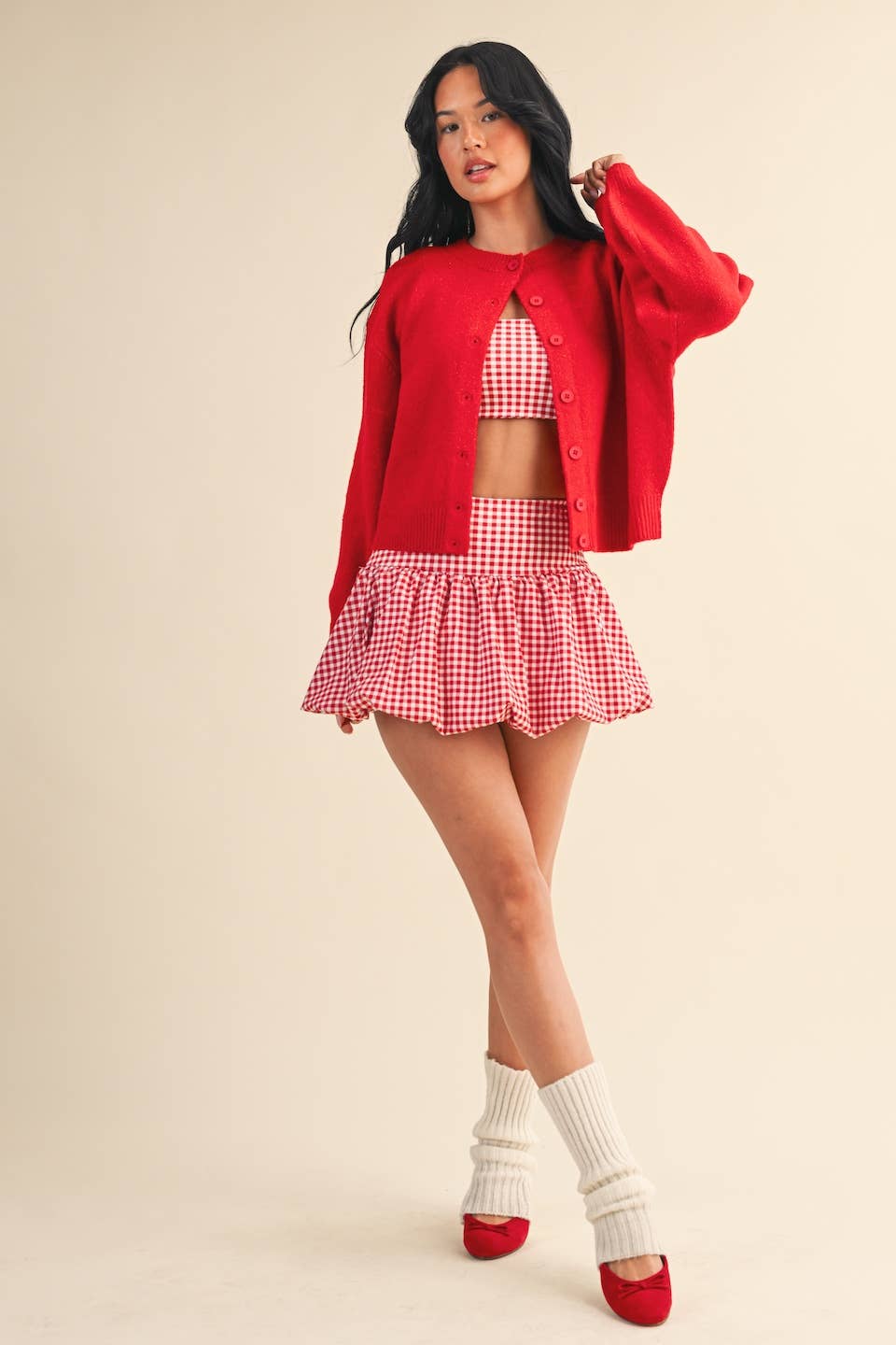 Knit Button Up Cardigan Sweater: Red