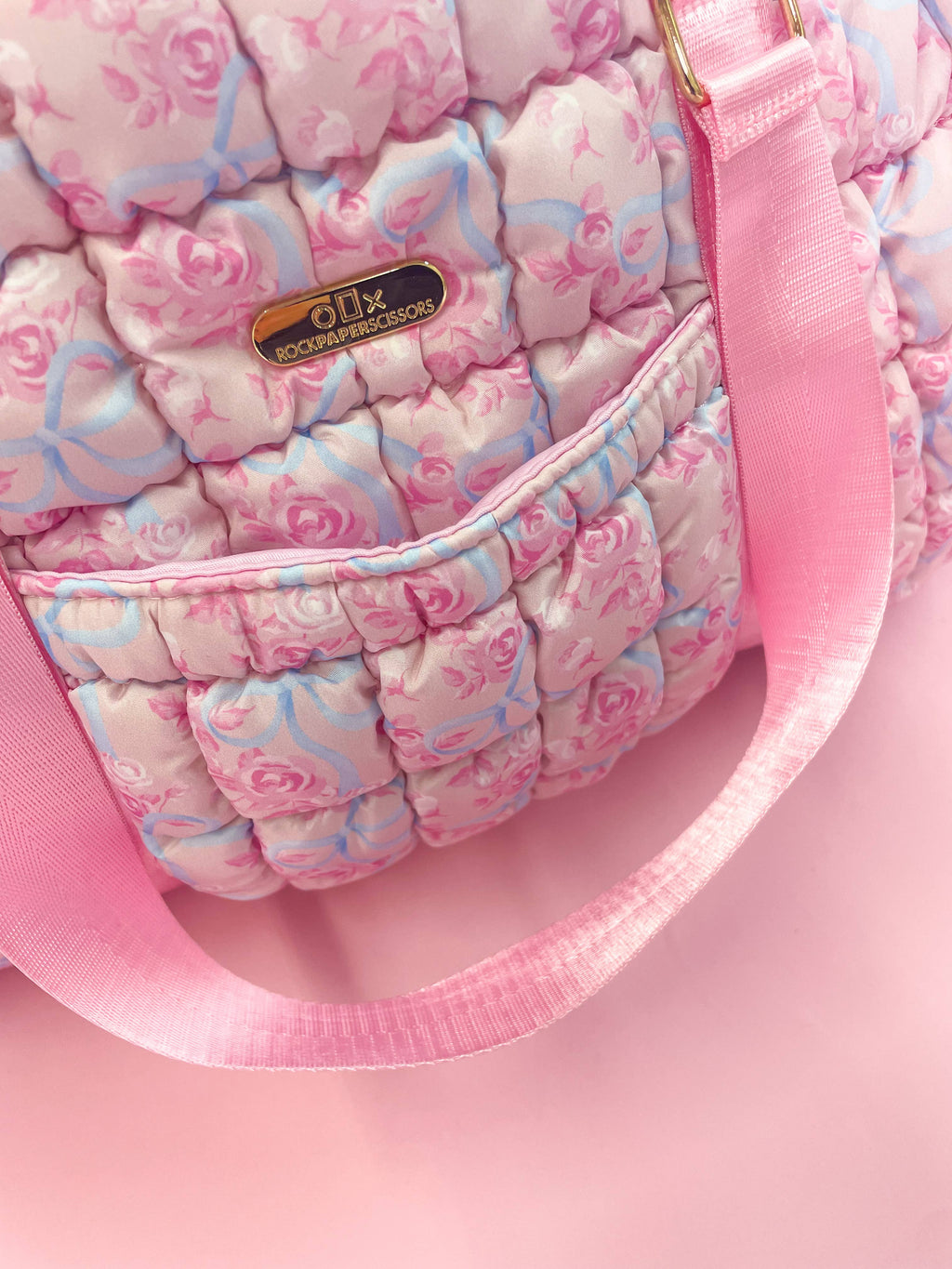 Watercolor Floral Bow Quilted Weekender Duffle Bag