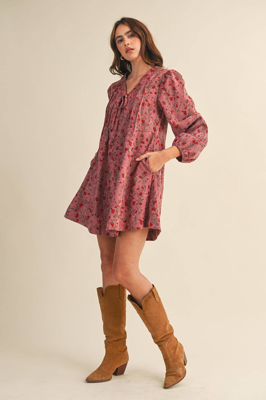 ORCHID MULTI FLORAL CORDUROY MINI DRESS