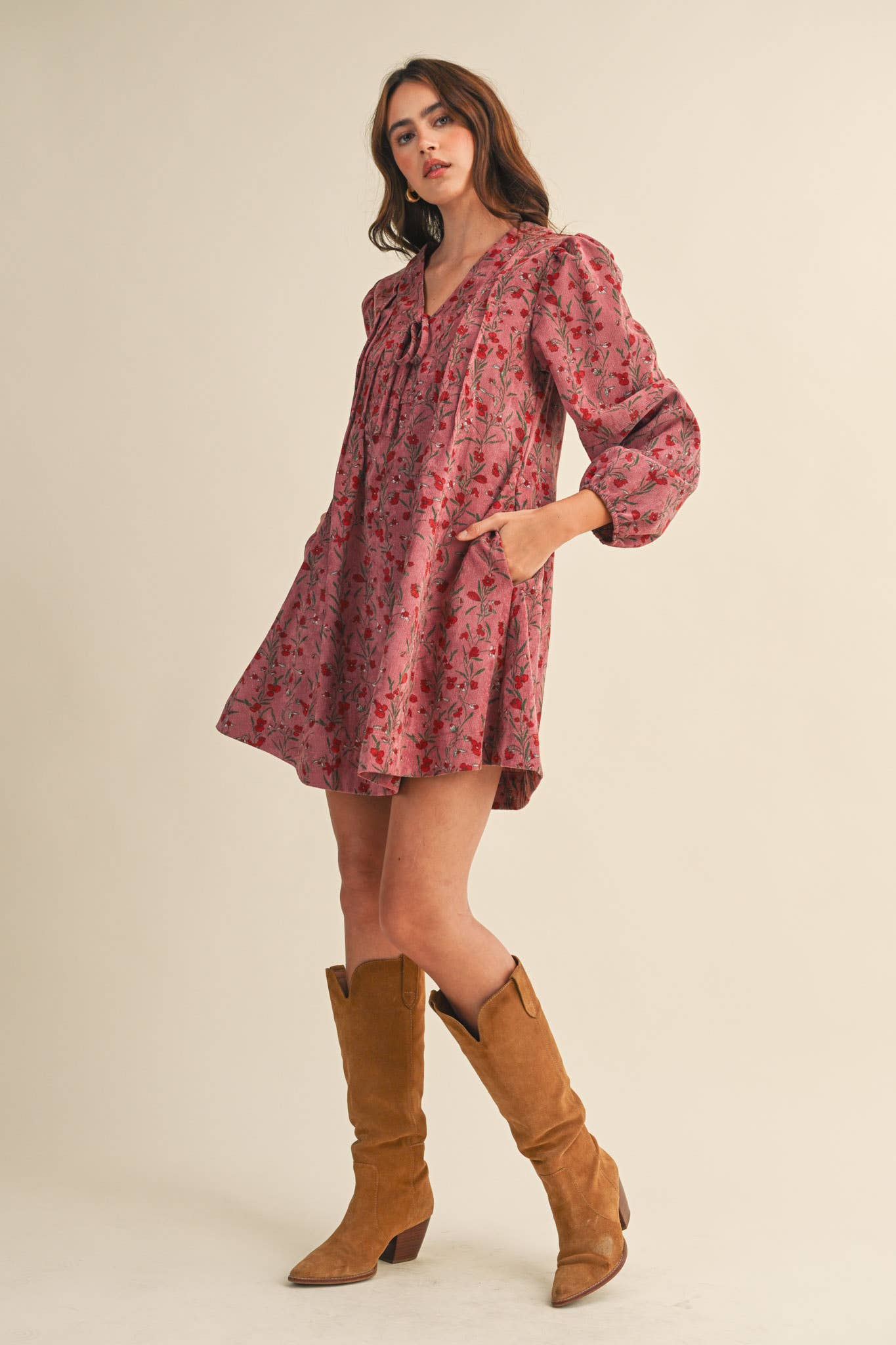 ORCHID MULTI FLORAL CORDUROY MINI DRESS