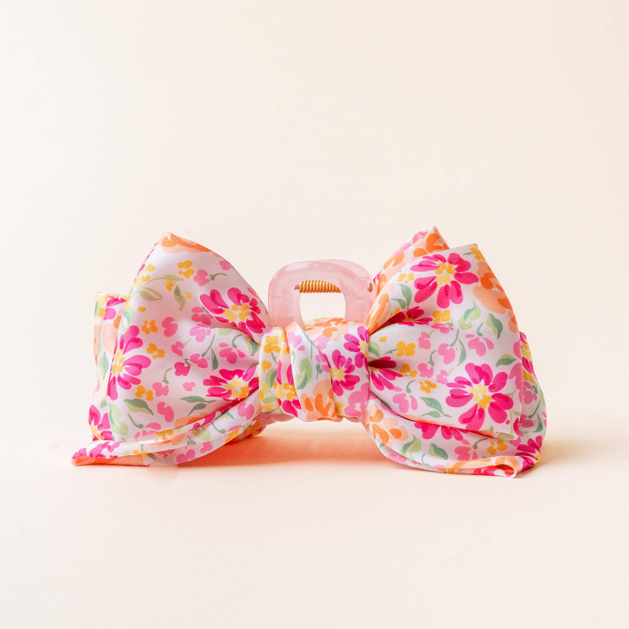 Pink Secret Garden Satin Bow Claw Clip