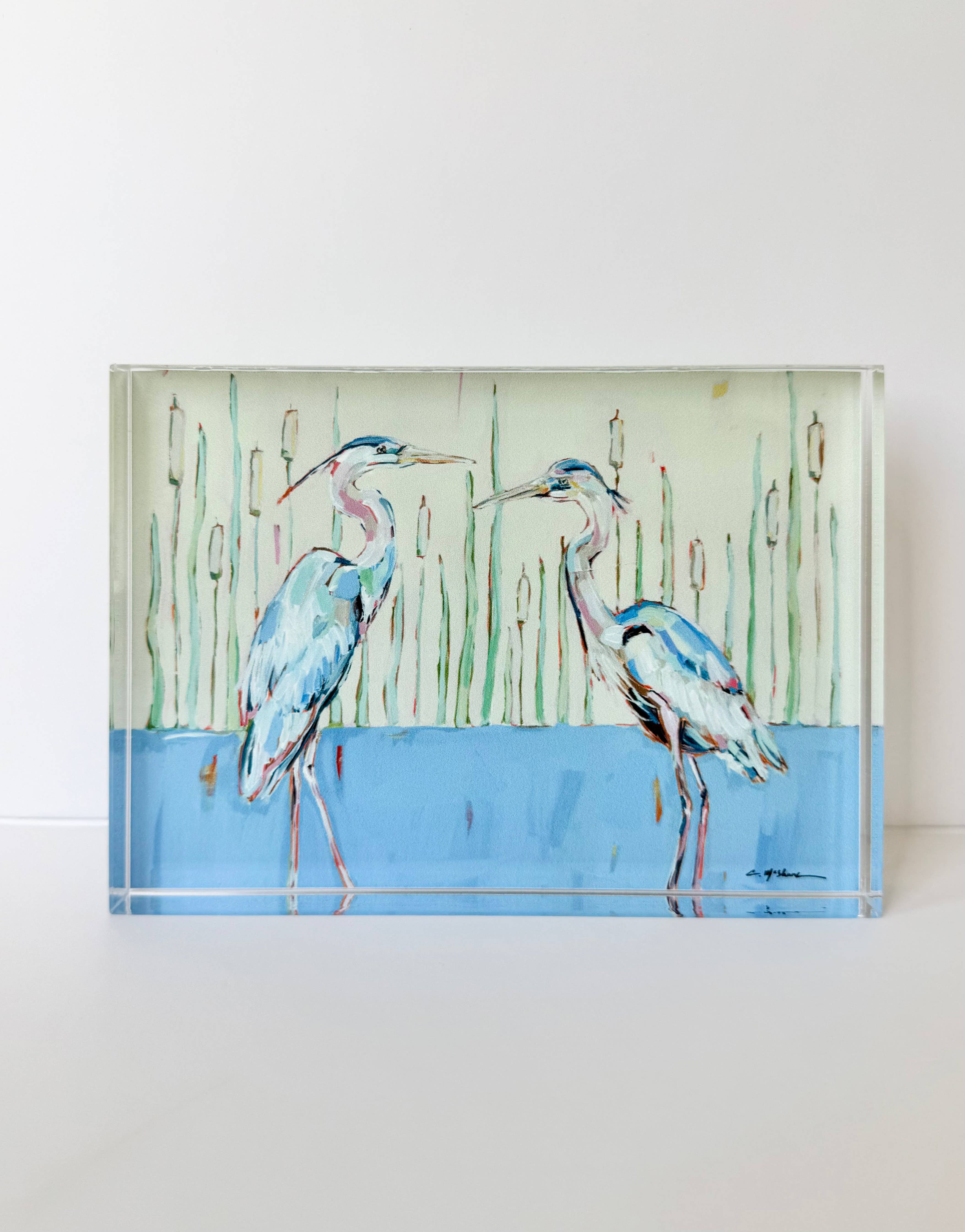 "Blue Herons" acrylic : Large Shelfie