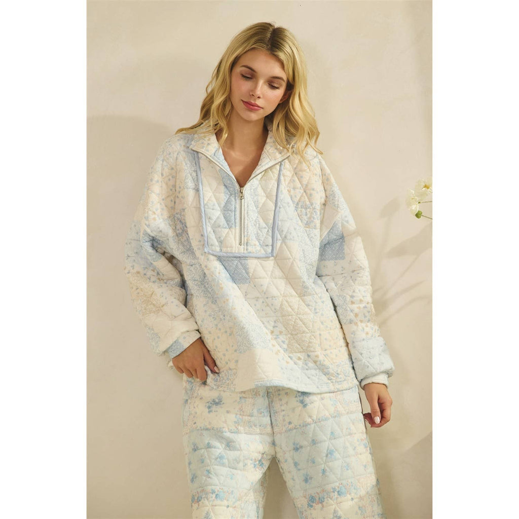 Floral Textured Lounge Set | Blue Combo