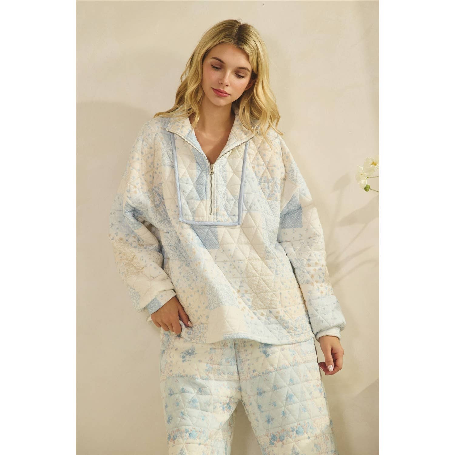 Floral Textured Lounge Set | Blue Combo
