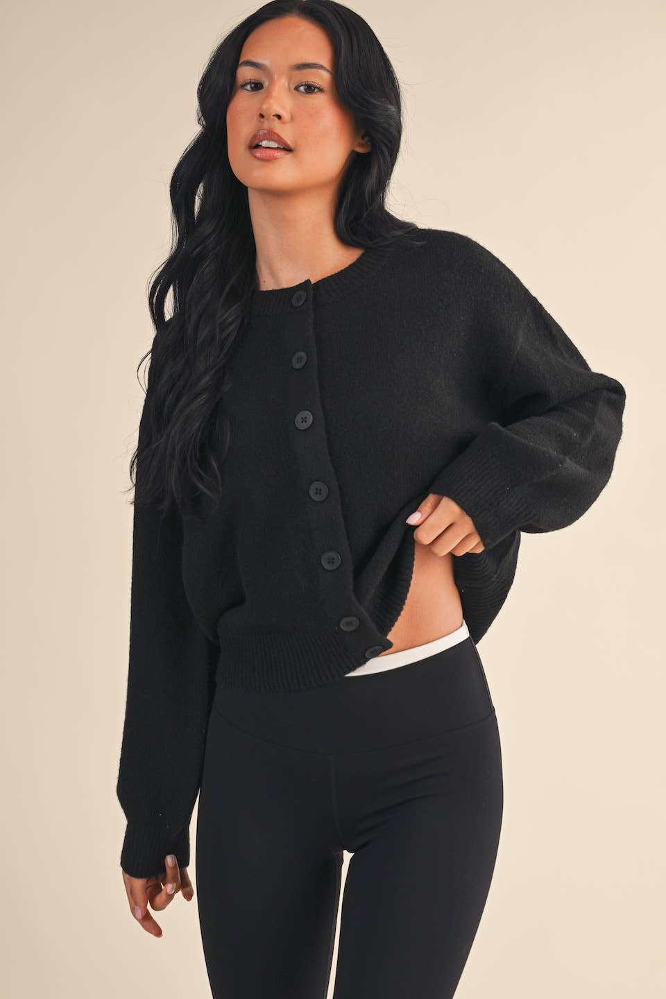 Knit Button Up Cardigan Sweater | Black
