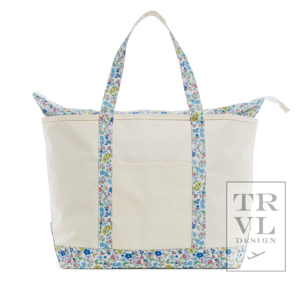 Maxi Tote - Coated Canvas Large Natural With Posies by TRVL Design