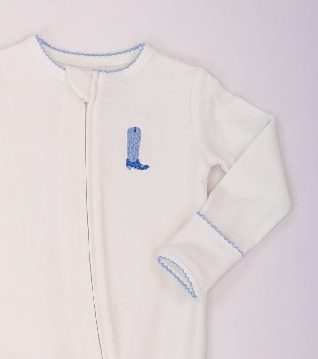 Pip Embroidered Zip Romper | Blue Boot