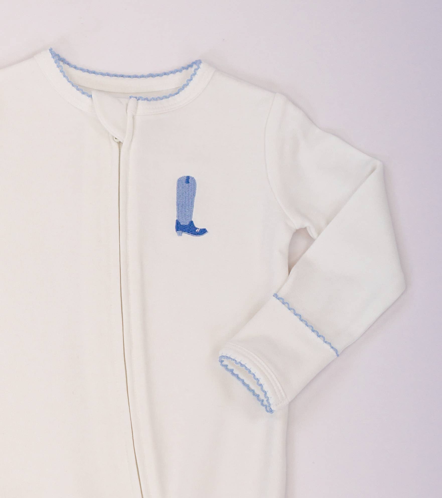 Pip Embroidered Zip Romper | Blue Boot