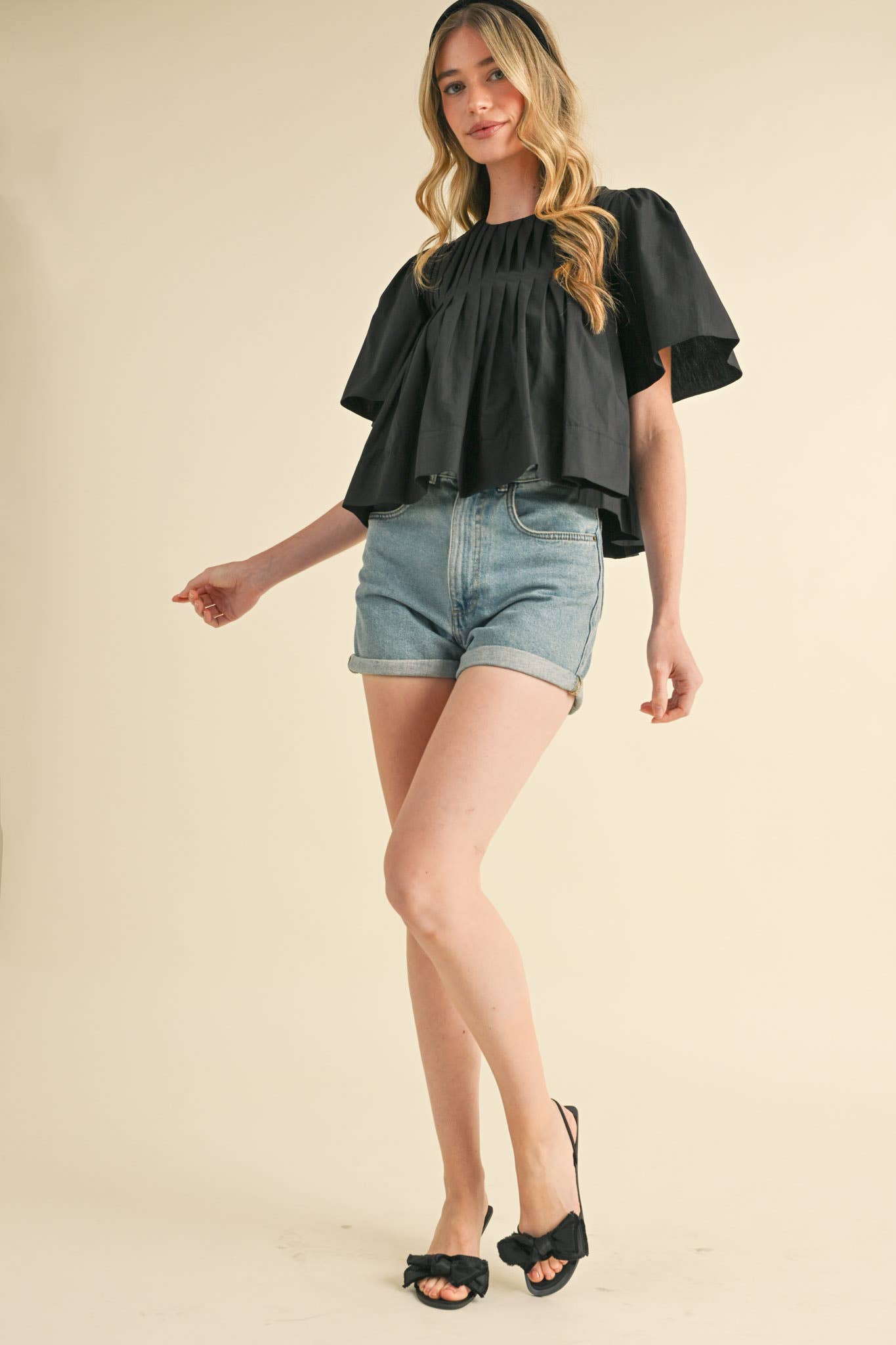 PLEATED SHORT SLEEVE TOP CERISE PINK