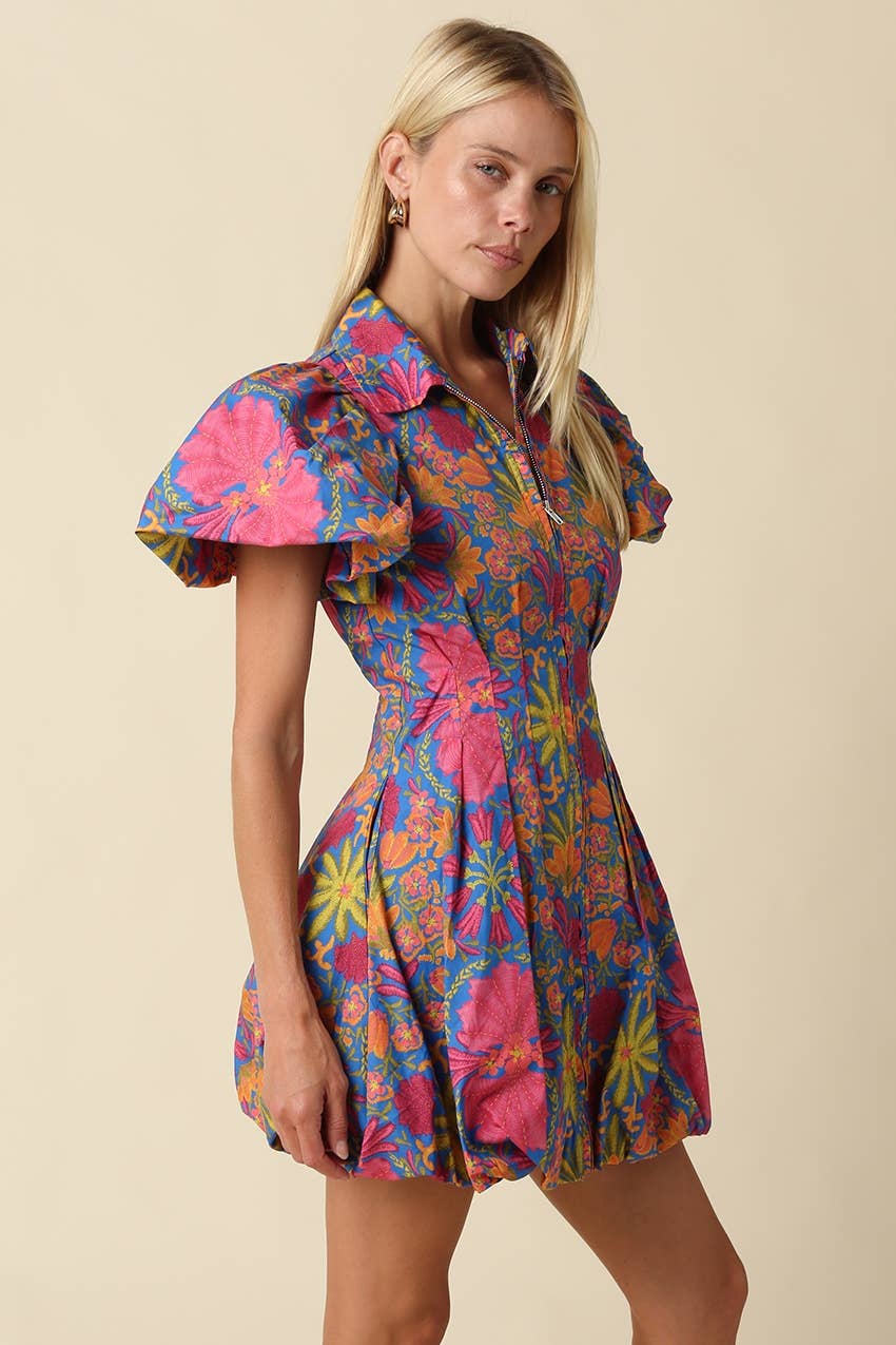 Floral Balloon Sleeve Dress