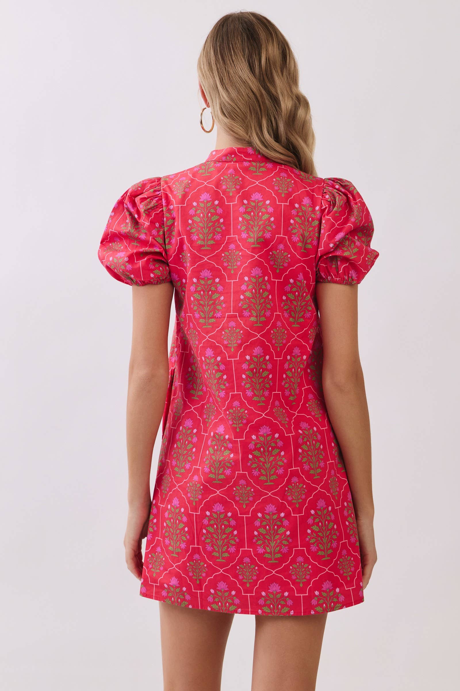 Scallop Trim Detail Berry Floral Mini Dress