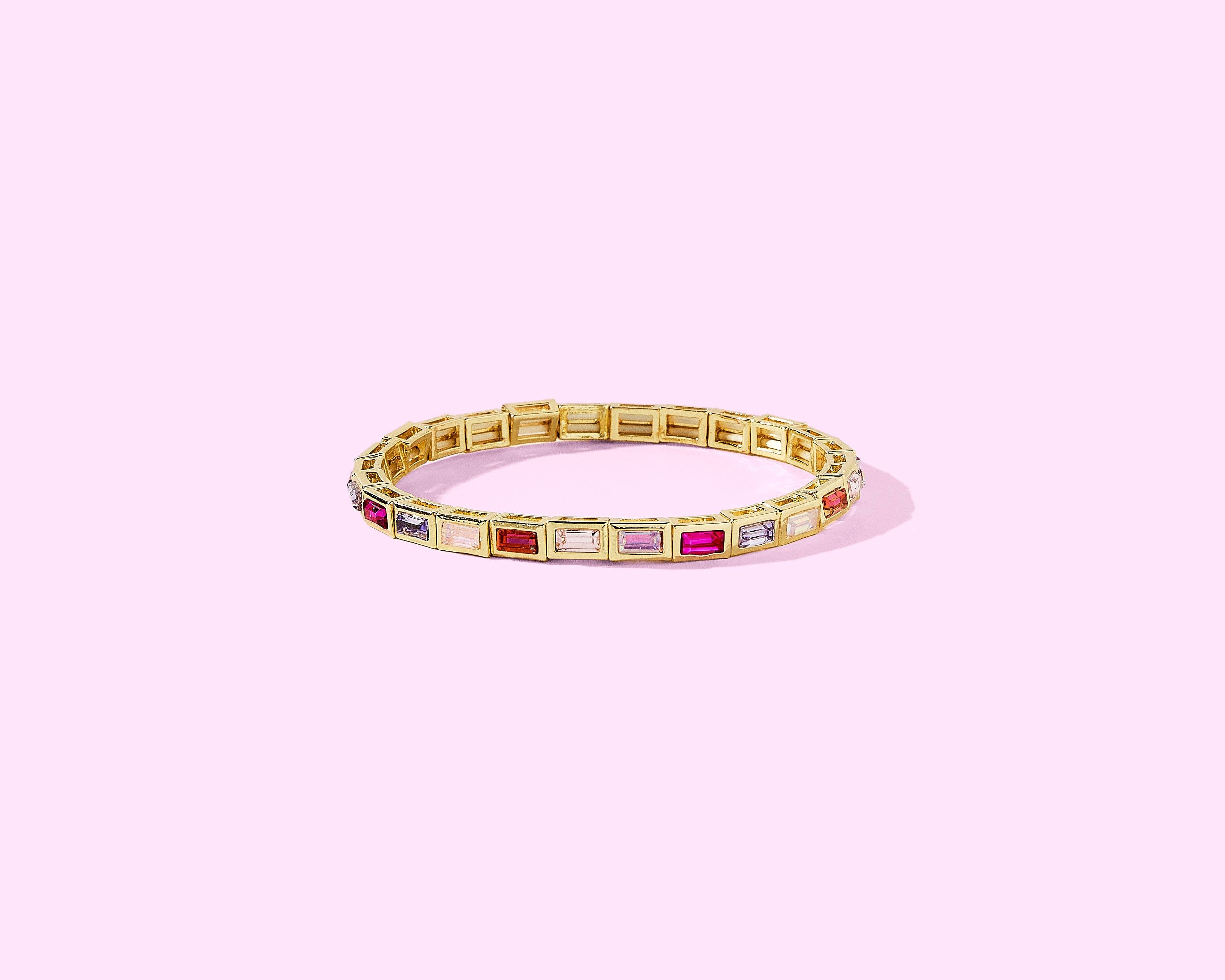 Hartley | Stretch Bracelet | Red Enamel w/Pink Bead Hearts