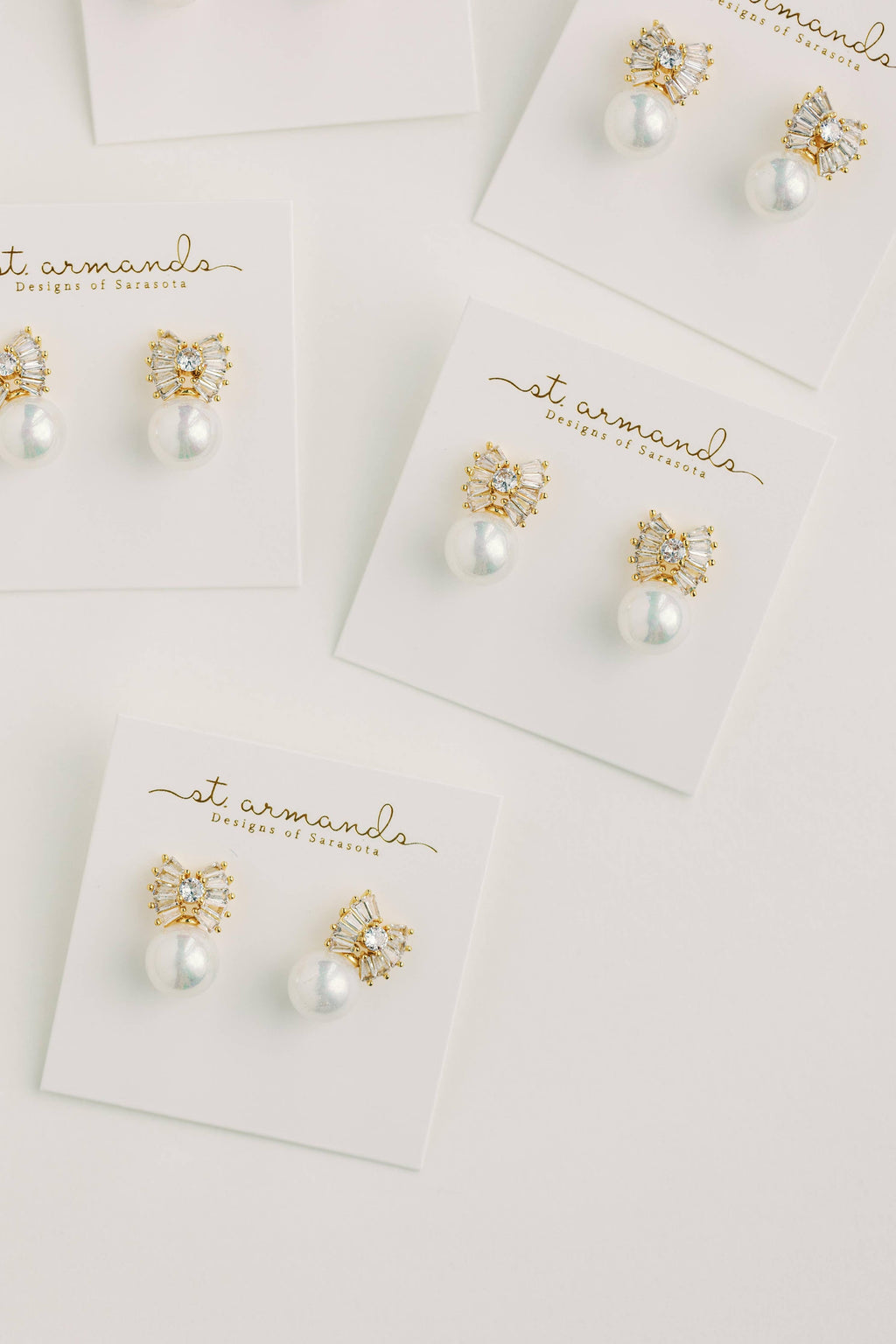 Gold Pearl Sparkler Holiday Statement Bow Earrings