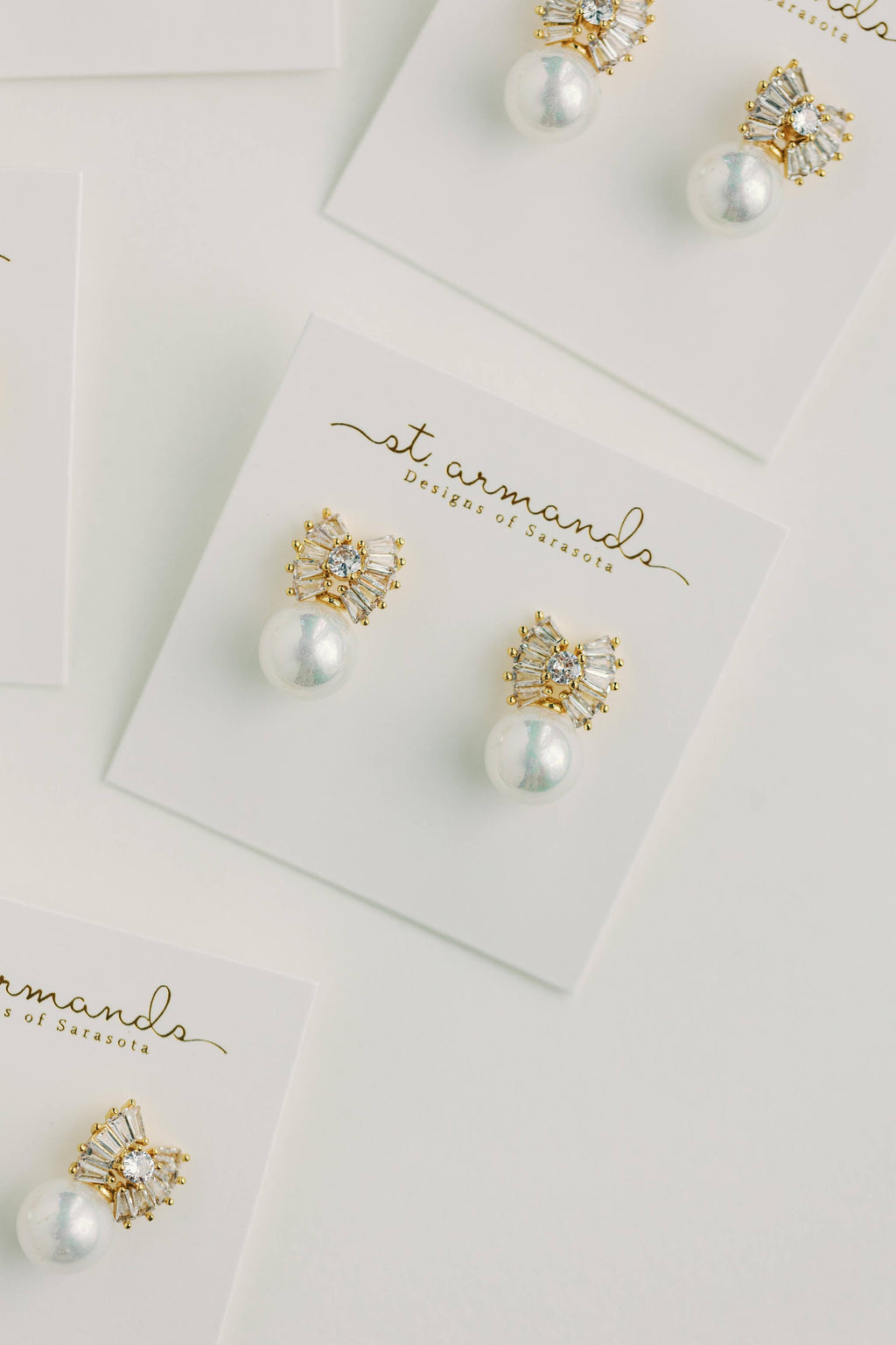 Gold Pearl Sparkler Holiday Statement Bow Earrings