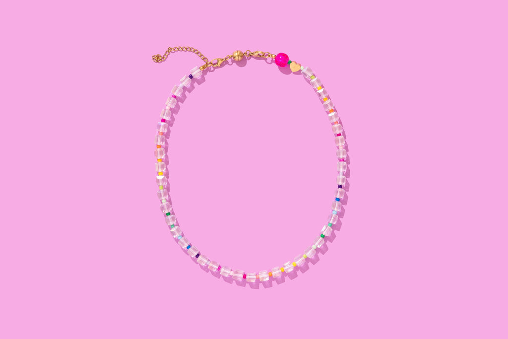 Beaded Necklace - Clear + Multi-Colored - Jenn