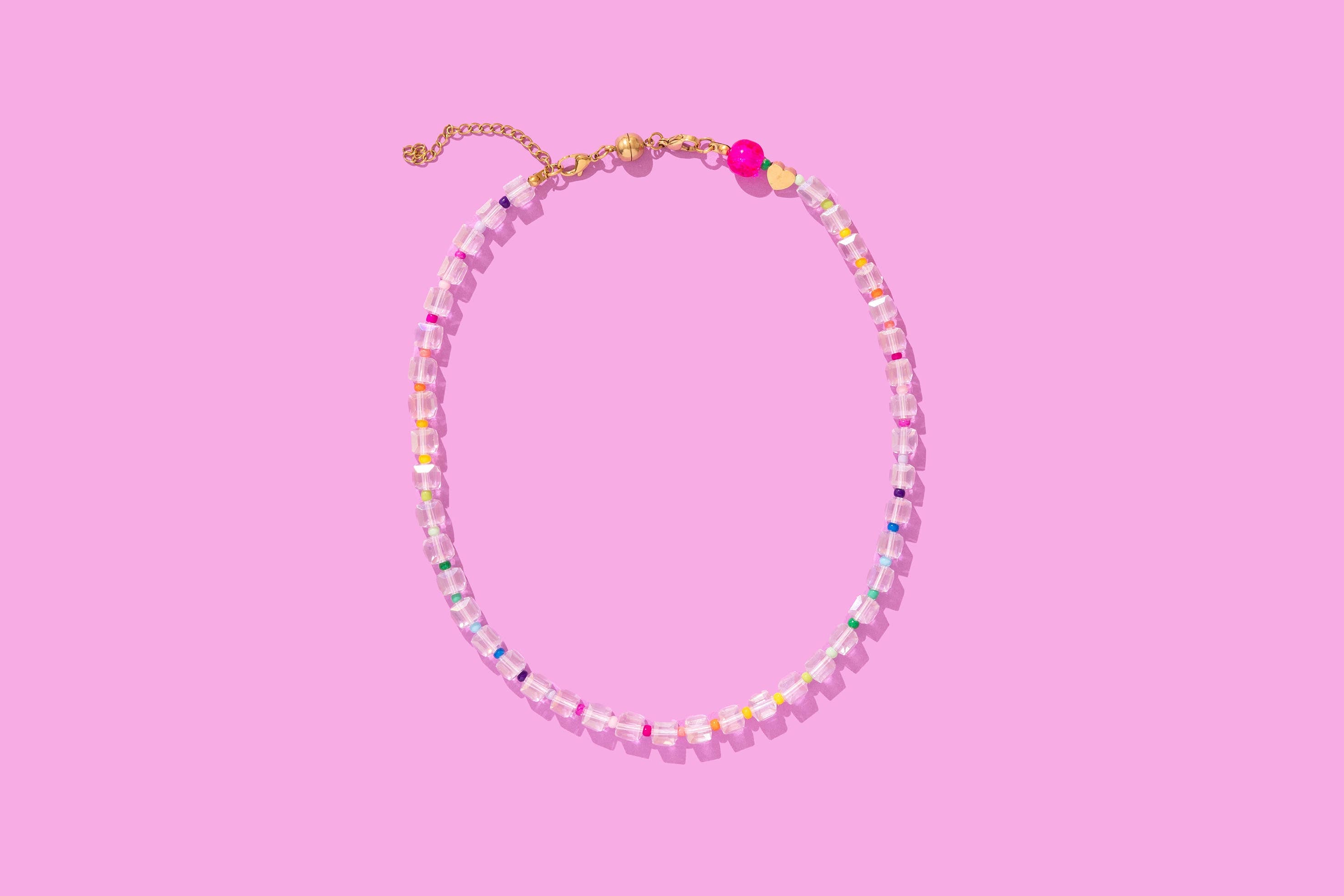 Beaded Necklace - Clear + Multi-Colored - Jenn