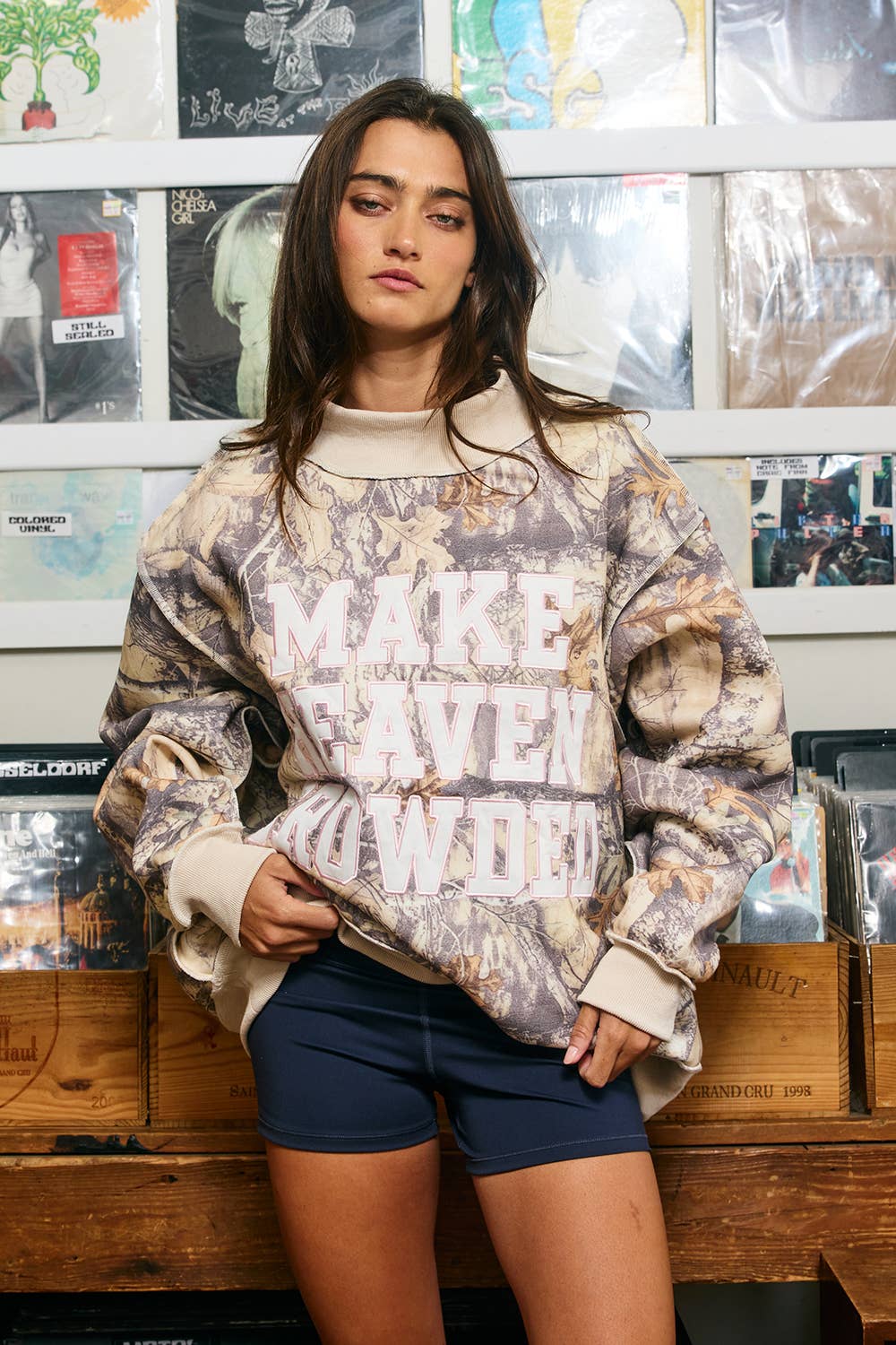 MAKE HEAVEN CROWDED| Camo Appliqué Sweatshirt