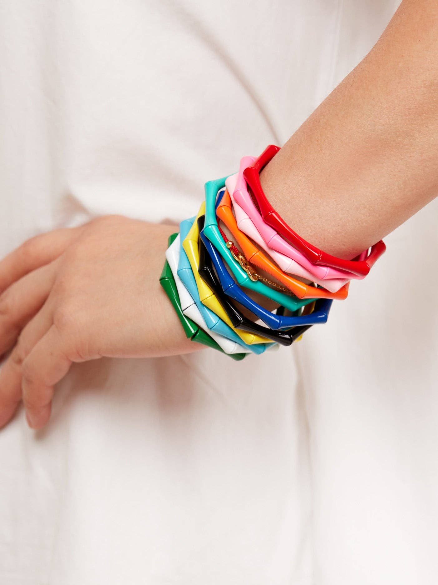 Enamel Bamboo-Style Stretch Bracelet / TEAL